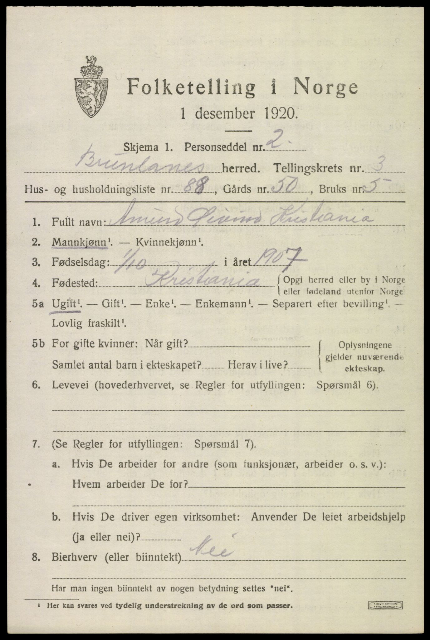 SAKO, 1920 census for Brunlanes, 1920, p. 5761