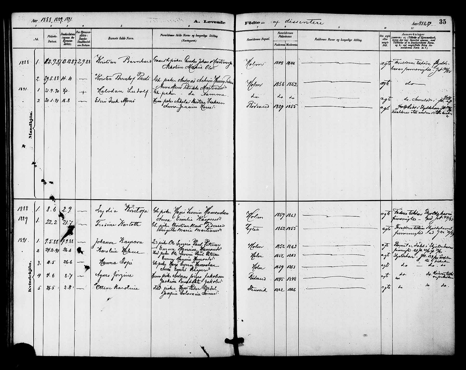 Ministerialprotokoller, klokkerbøker og fødselsregistre - Nordland, AV/SAT-A-1459/894/L1355: Parish register (official) no. 894A01, 1885-1896, p. 35