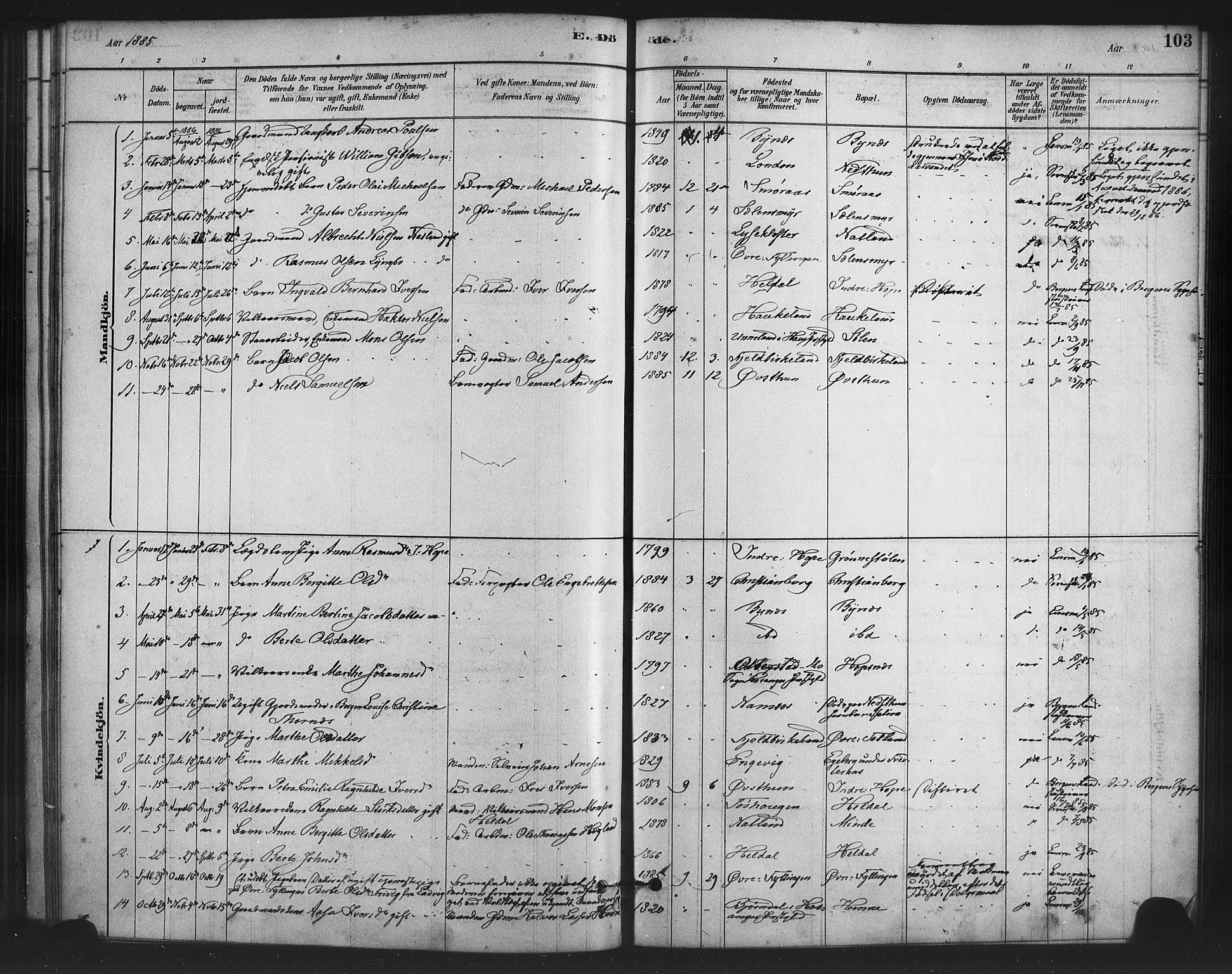 Fana Sokneprestembete, AV/SAB-A-75101/H/Haa/Haai/L0001: Parish register (official) no. I 1, 1878-1888, p. 103