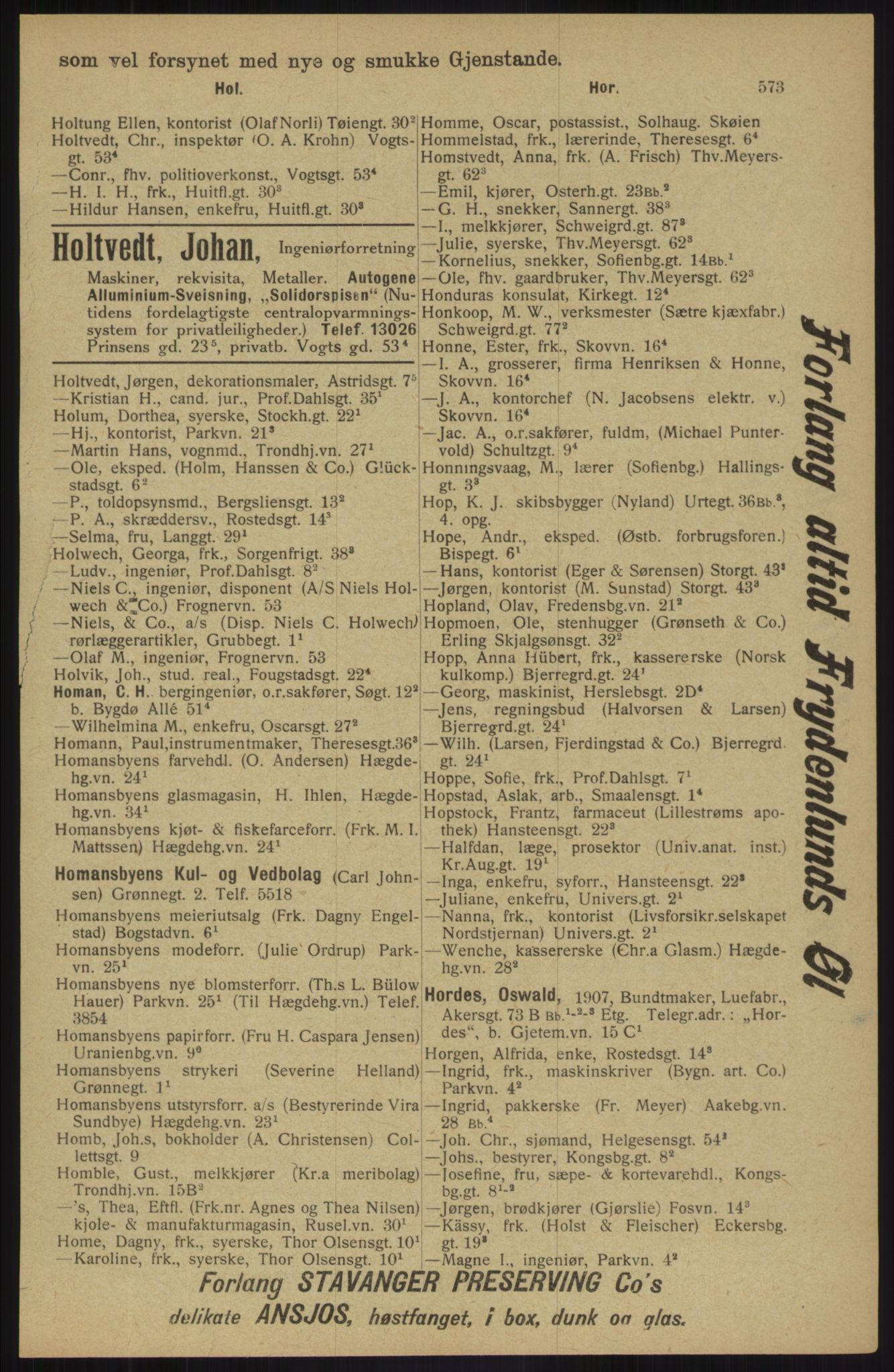 Kristiania/Oslo adressebok, PUBL/-, 1913, p. 585