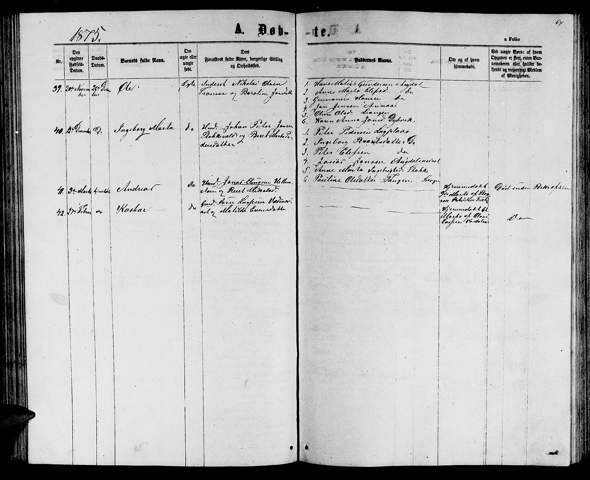 Ministerialprotokoller, klokkerbøker og fødselsregistre - Nord-Trøndelag, AV/SAT-A-1458/714/L0133: Parish register (copy) no. 714C02, 1865-1877, p. 64