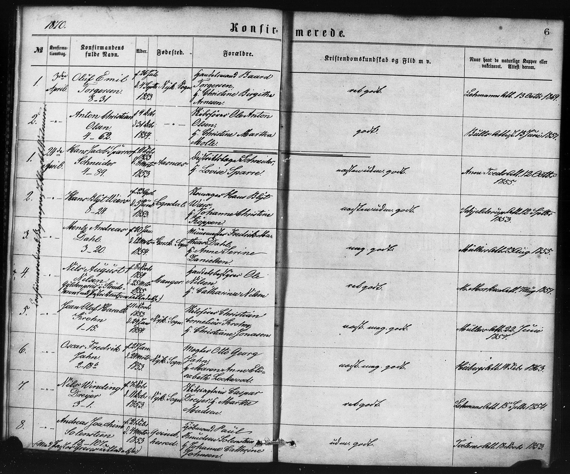 Nykirken Sokneprestembete, SAB/A-77101/H/Haa/L0025: Parish register (official) no. C 4, 1870-1886, p. 6