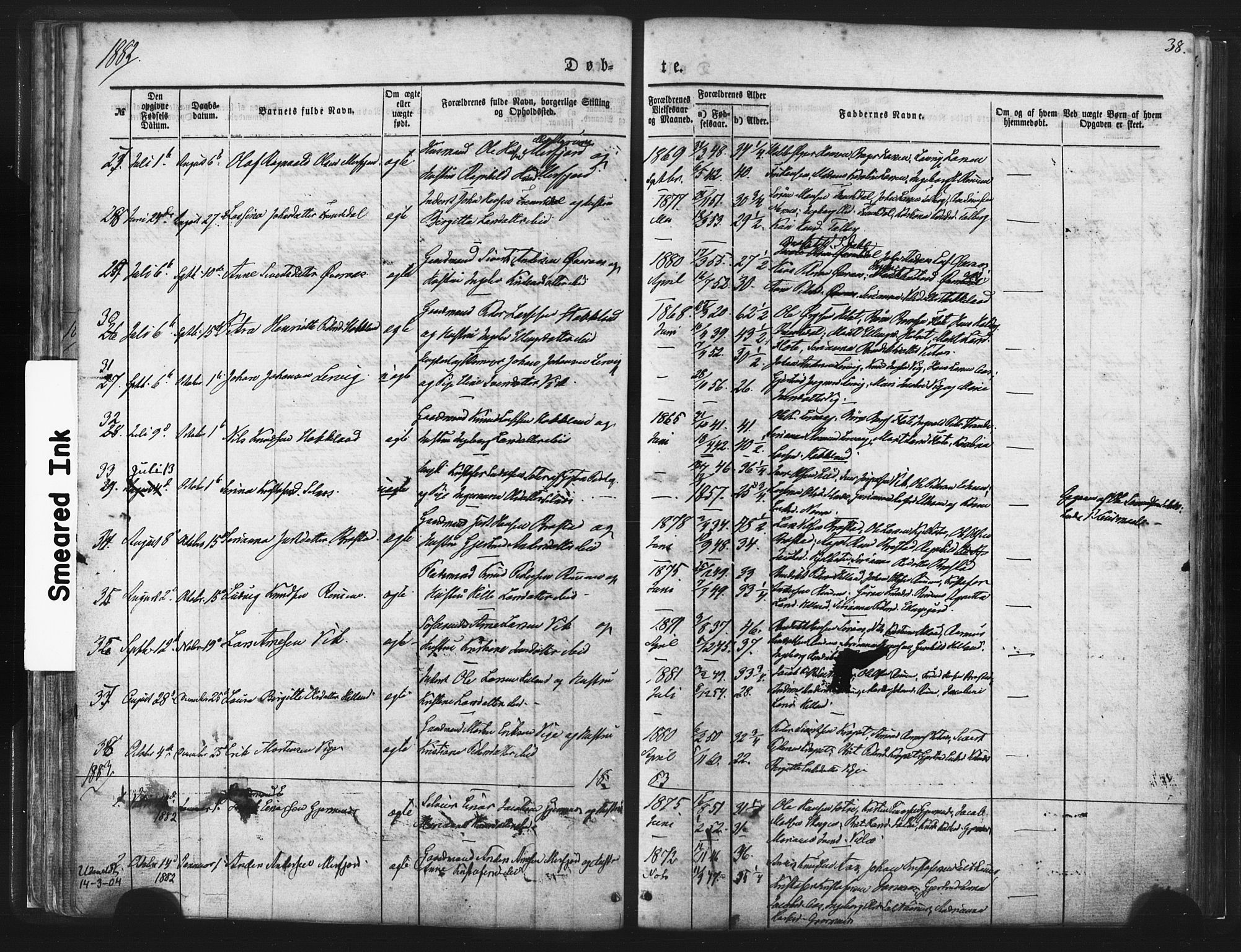 Ministerialprotokoller, klokkerbøker og fødselsregistre - Møre og Romsdal, AV/SAT-A-1454/539/L0530: Parish register (official) no. 539A03, 1872-1886, p. 38