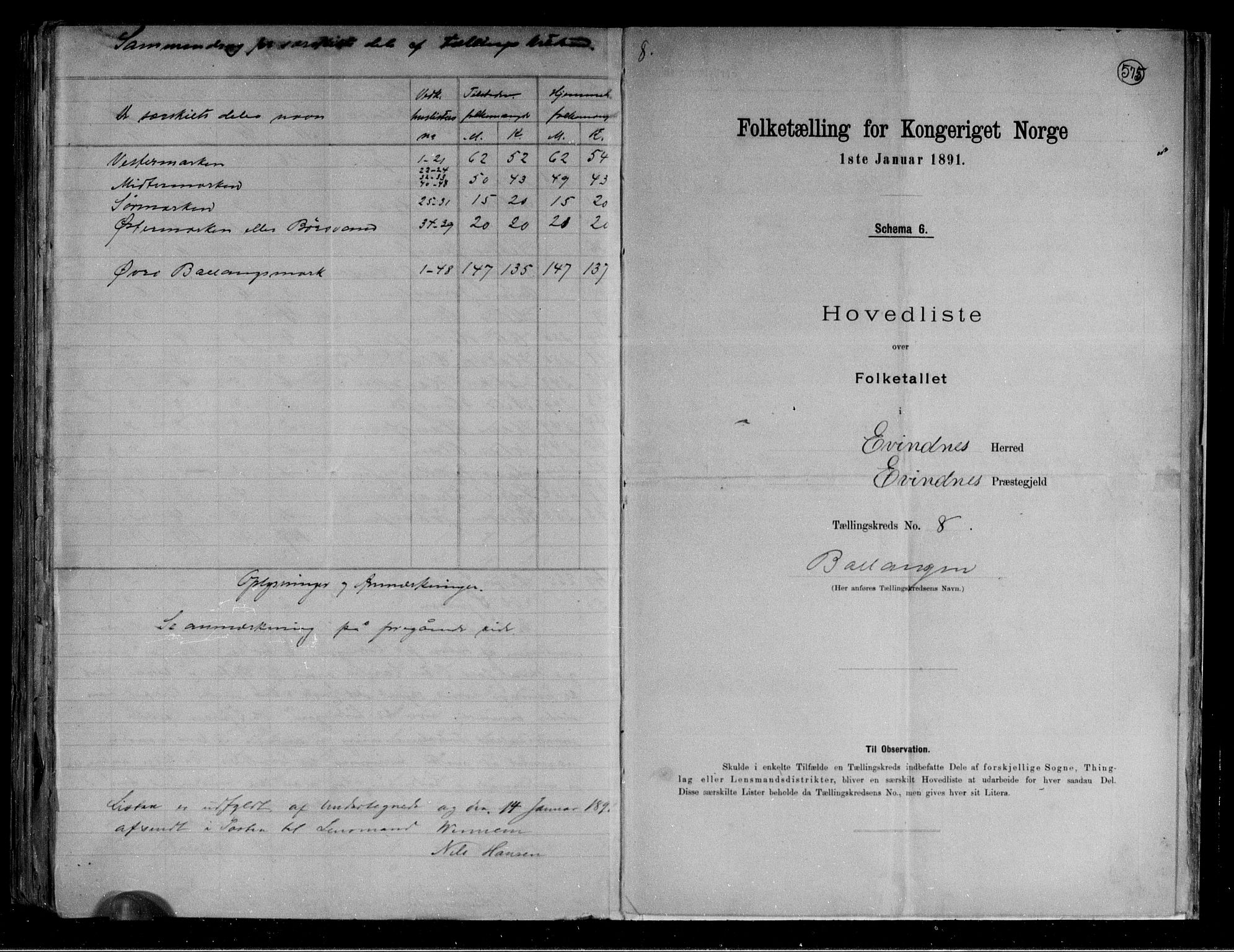 RA, 1891 census for 1853 Evenes, 1891, p. 19