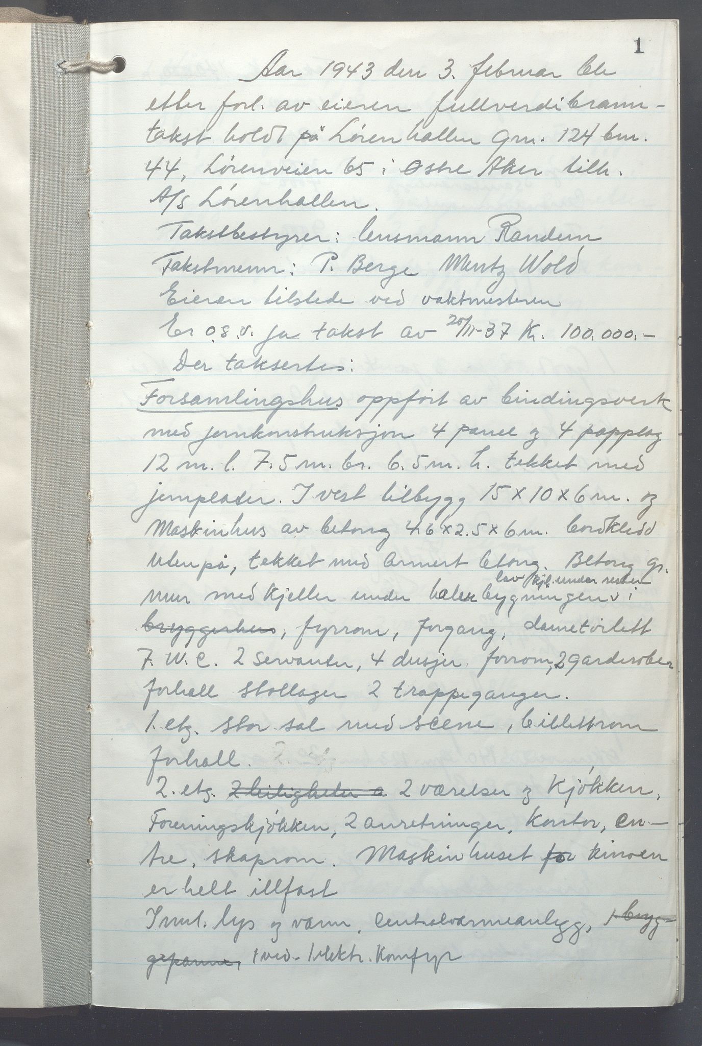 Lensmennene i Aker, OBA/A-10133/F/Fc/L0034: Branntakstprotokoll, 1943-1944, p. 1