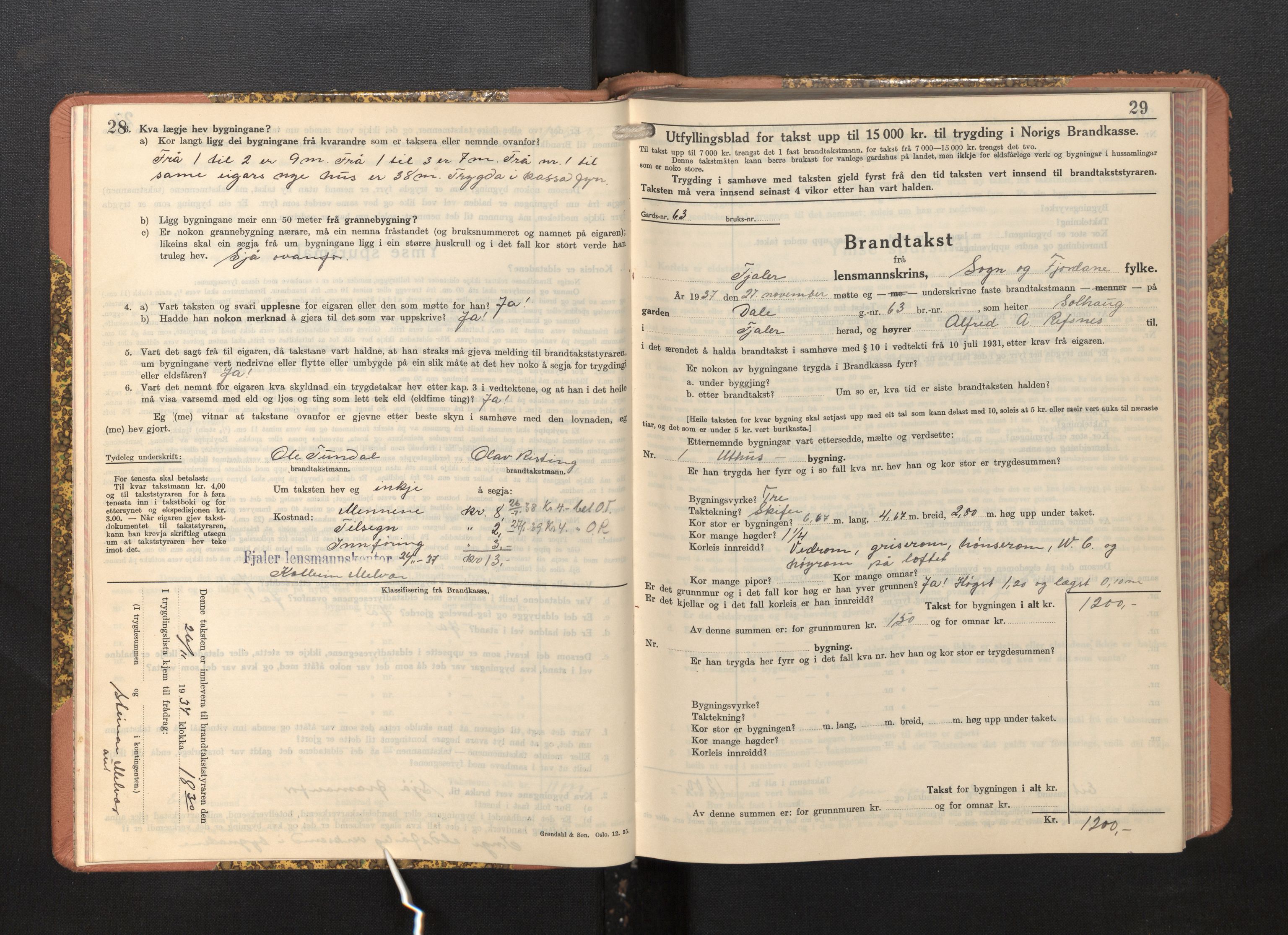 Lensmannen i Fjaler, AV/SAB-A-27201/0012/L0007: Branntakstprotokoll, skjematakst, 1937-1950, p. 28-29