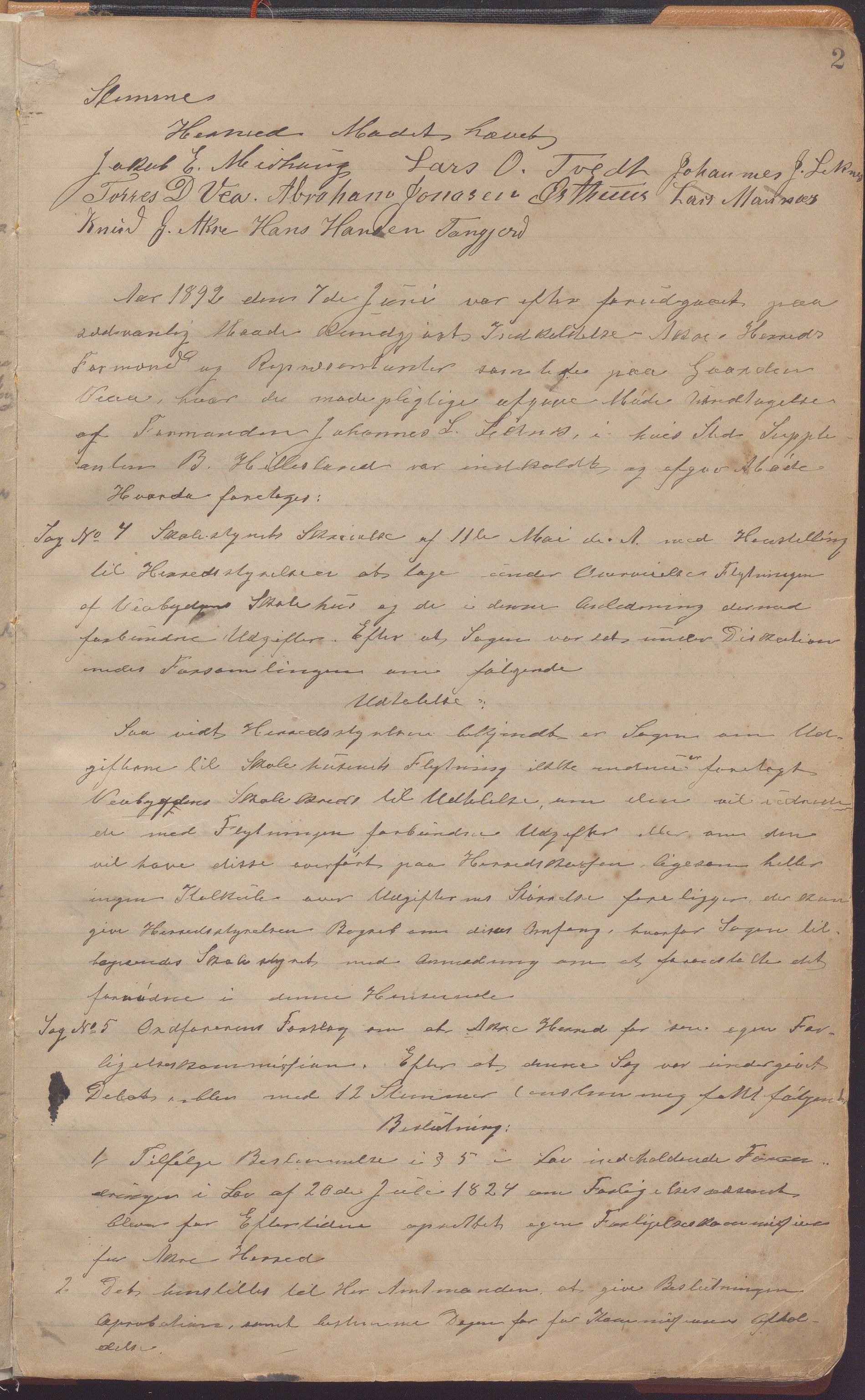 Åkra kommune - Formannskapet, IKAR/K-101275/A/Aa/L0001: Møtebok, 1892-1918, p. 2a