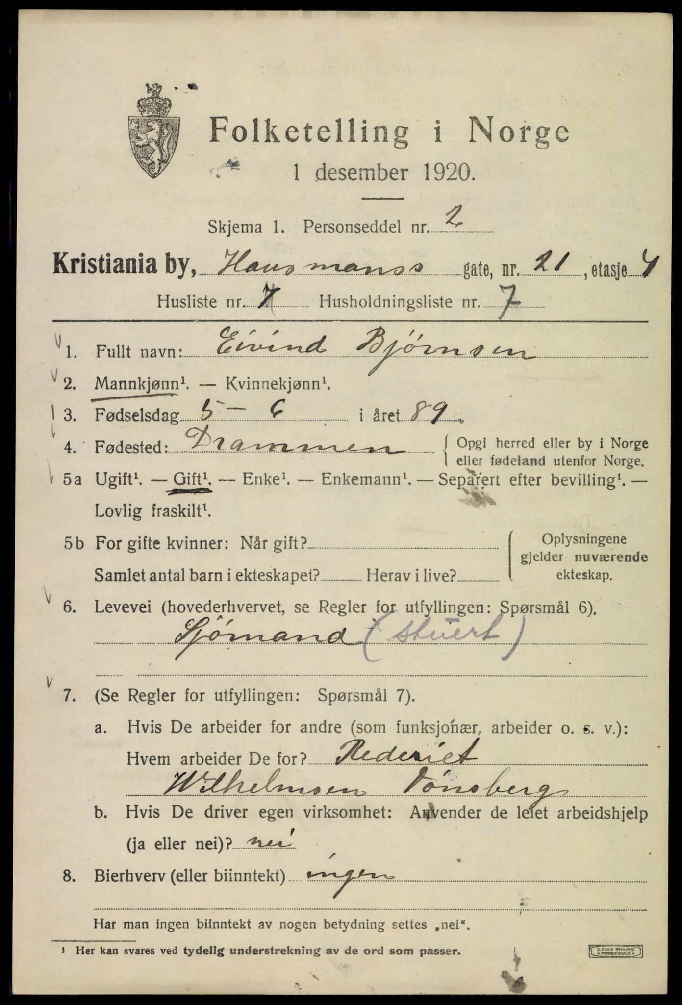 SAO, 1920 census for Kristiania, 1920, p. 273075