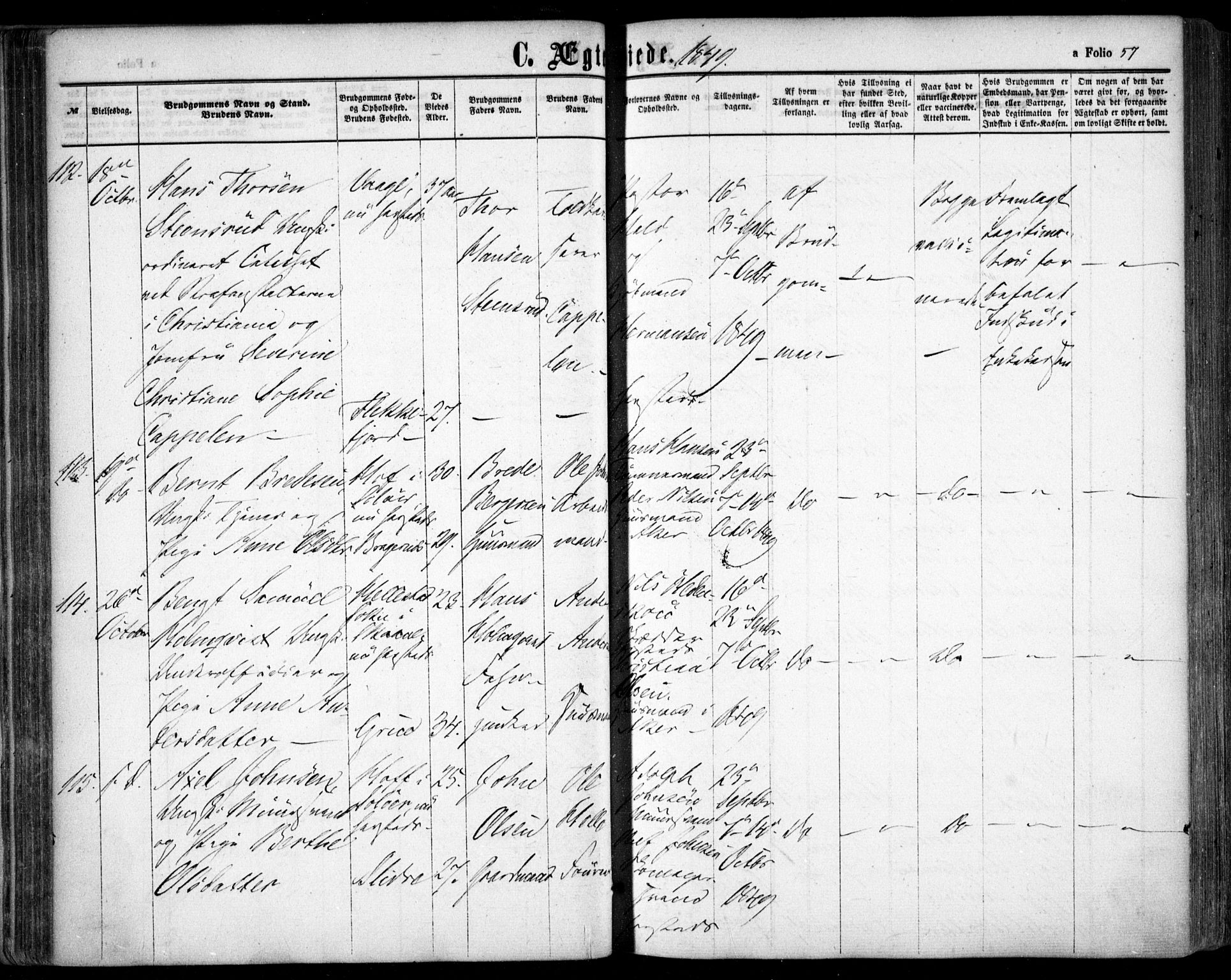 Oslo domkirke Kirkebøker, AV/SAO-A-10752/F/Fa/L0020: Parish register (official) no. 20, 1848-1865, p. 57
