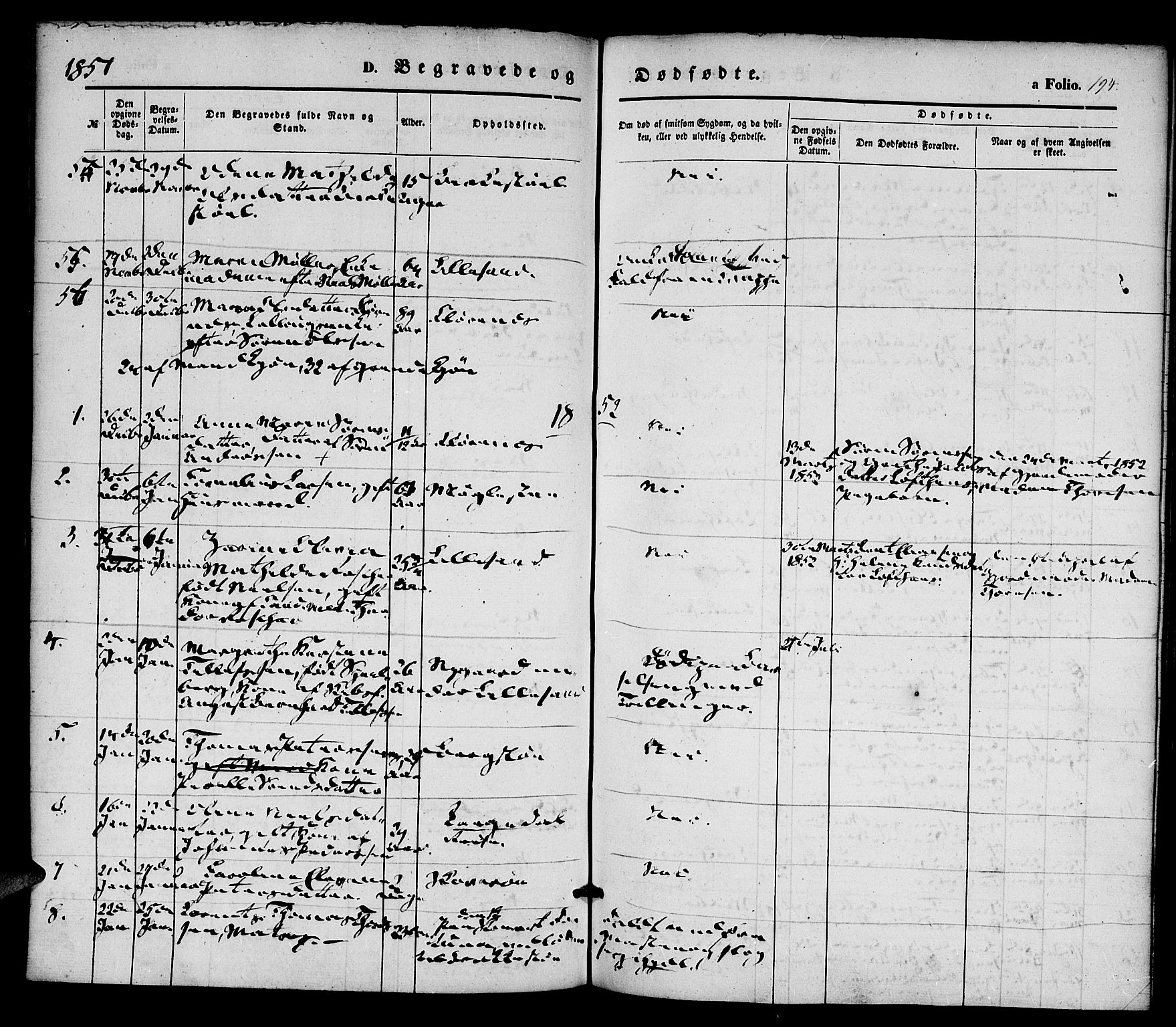Vestre Moland sokneprestkontor, SAK/1111-0046/F/Fa/Fab/L0006: Parish register (official) no. A 6, 1850-1858, p. 194