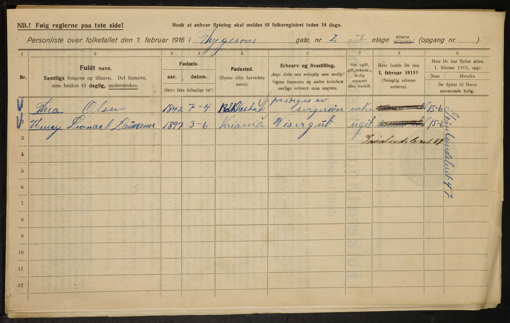 OBA, Municipal Census 1916 for Kristiania, 1916, p. 114606