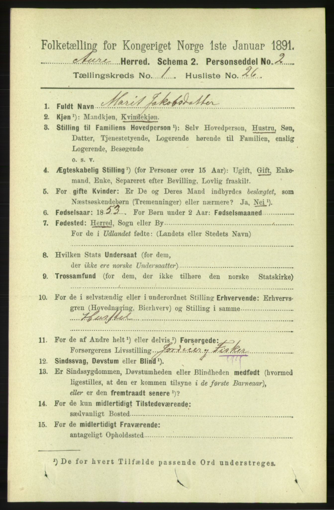 RA, 1891 census for 1569 Aure, 1891, p. 272