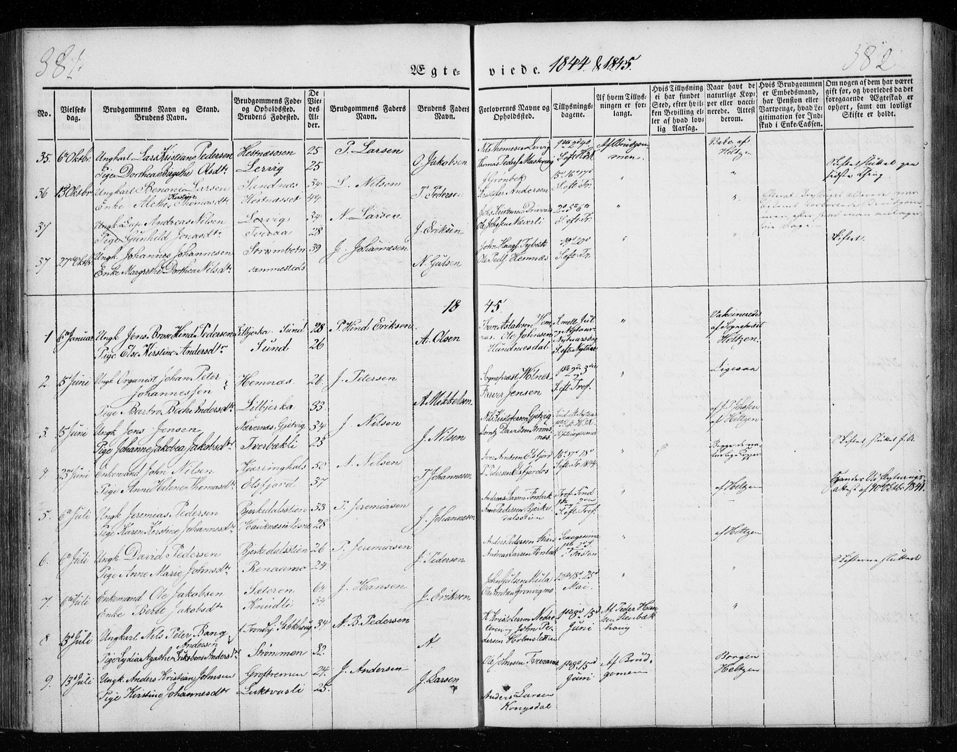 Ministerialprotokoller, klokkerbøker og fødselsregistre - Nordland, AV/SAT-A-1459/825/L0355: Parish register (official) no. 825A09, 1842-1863, p. 381-382