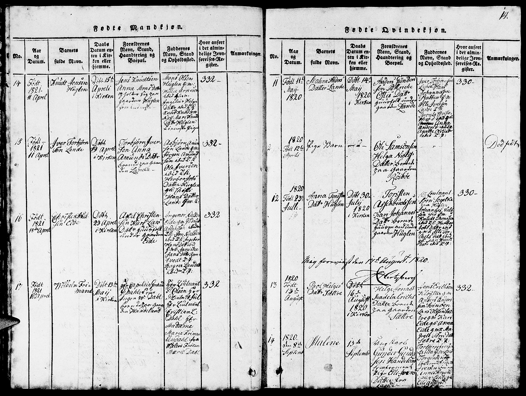 Fjelberg sokneprestembete, AV/SAB-A-75201/H/Hab: Parish register (copy) no. B 1, 1815-1823, p. 14