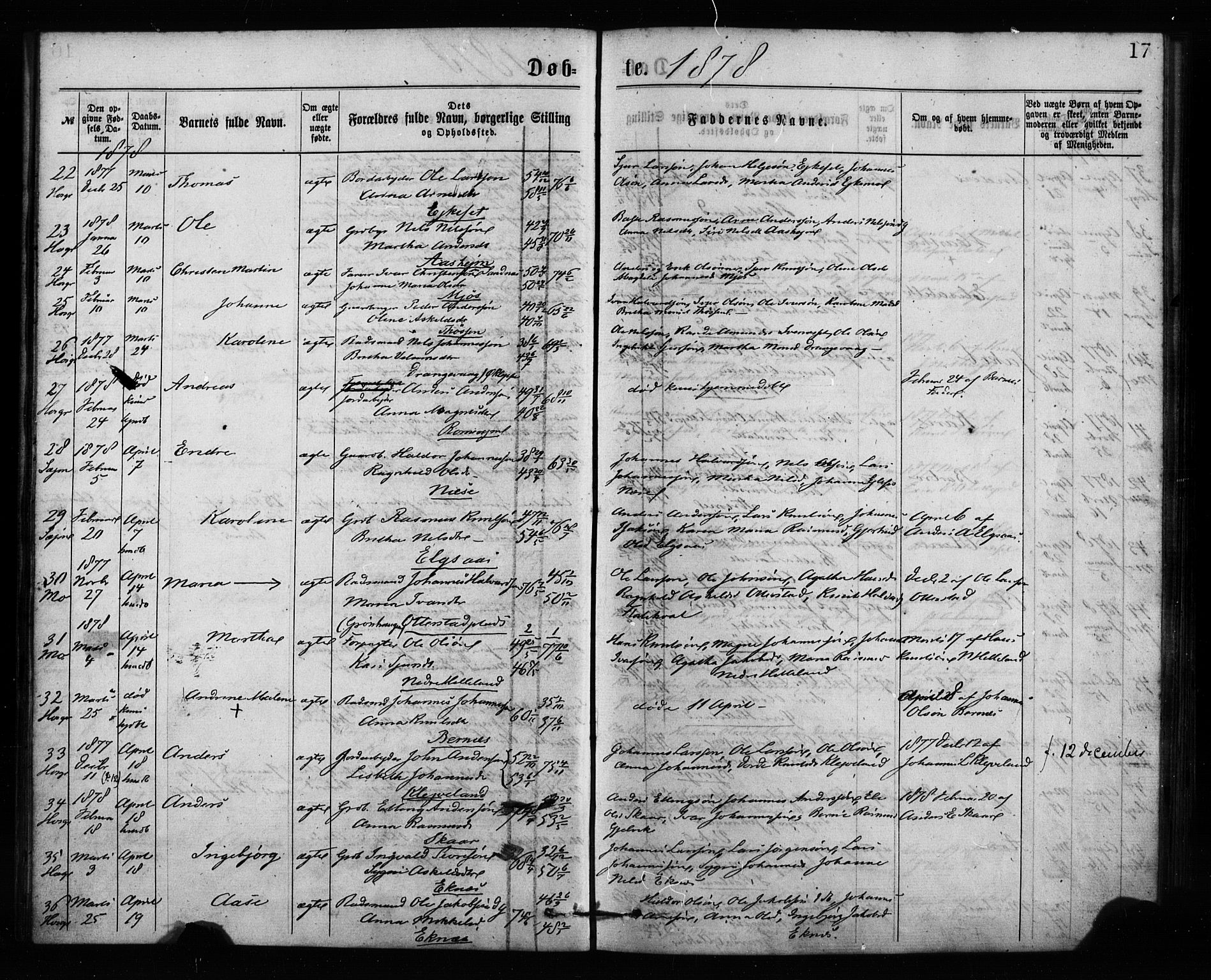 Hosanger sokneprestembete, AV/SAB-A-75801/H/Haa: Parish register (official) no. A 10, 1877-1879, p. 17