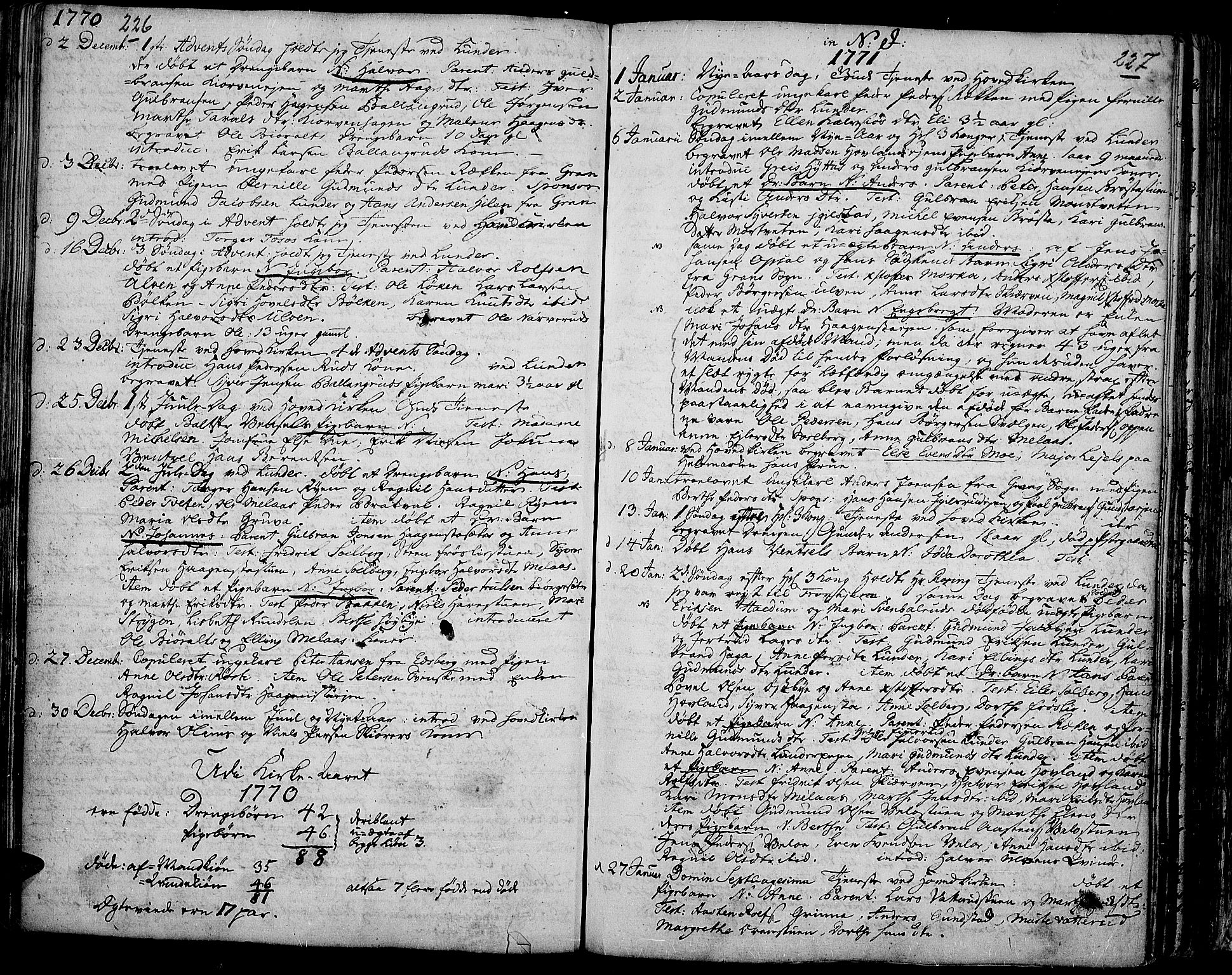 Jevnaker prestekontor, SAH/PREST-116/H/Ha/Haa/L0003: Parish register (official) no. 3, 1752-1799, p. 226-227