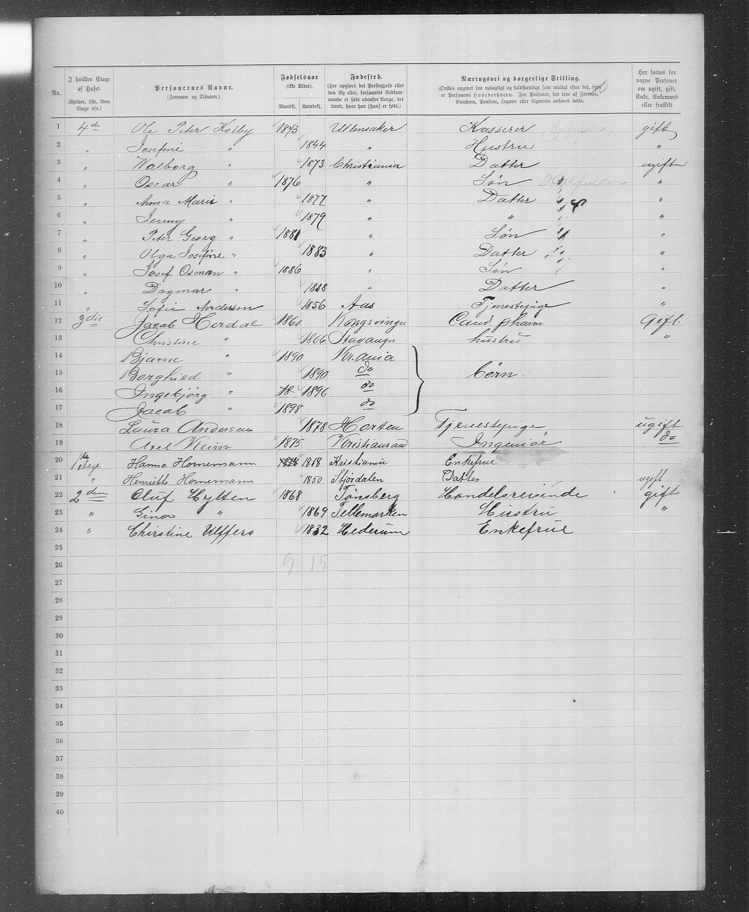 OBA, Municipal Census 1899 for Kristiania, 1899, p. 3703