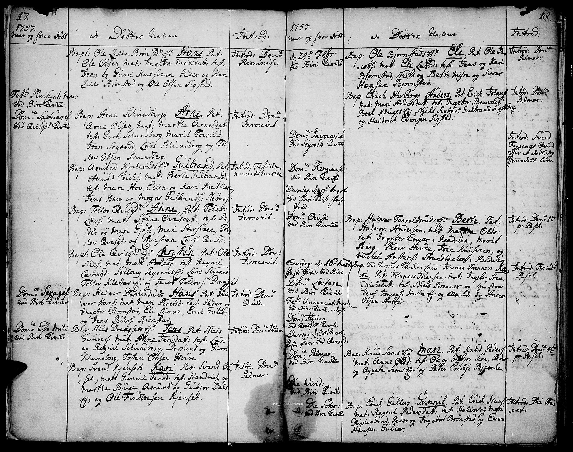 Biri prestekontor, AV/SAH-PREST-096/H/Ha/Haa/L0002: Parish register (official) no. 2, 1754-1789, p. 17-18