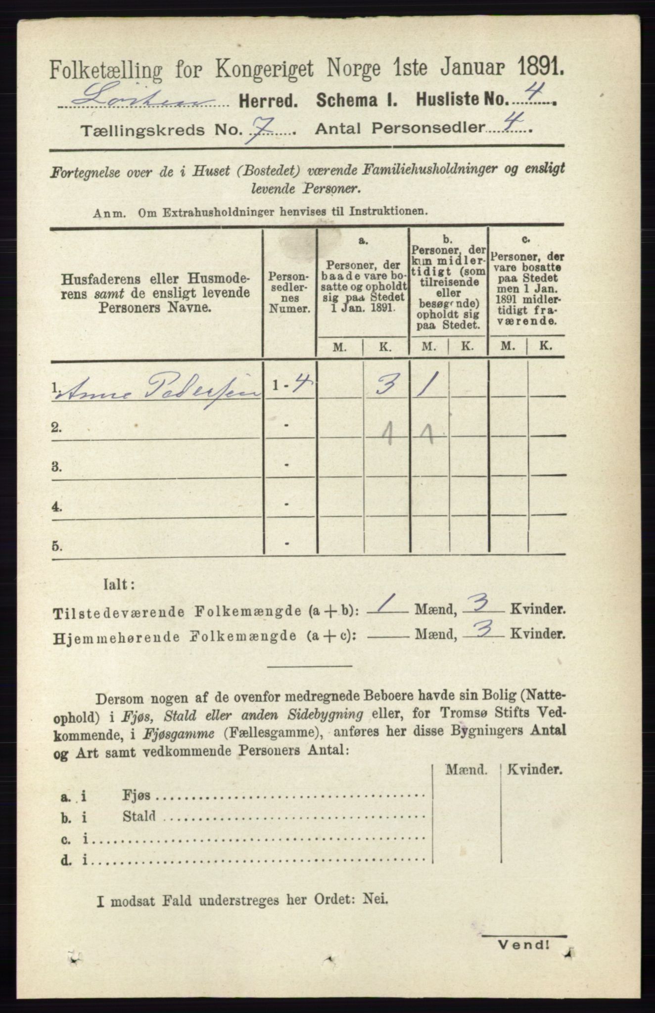 RA, 1891 census for 0415 Løten, 1891, p. 4272