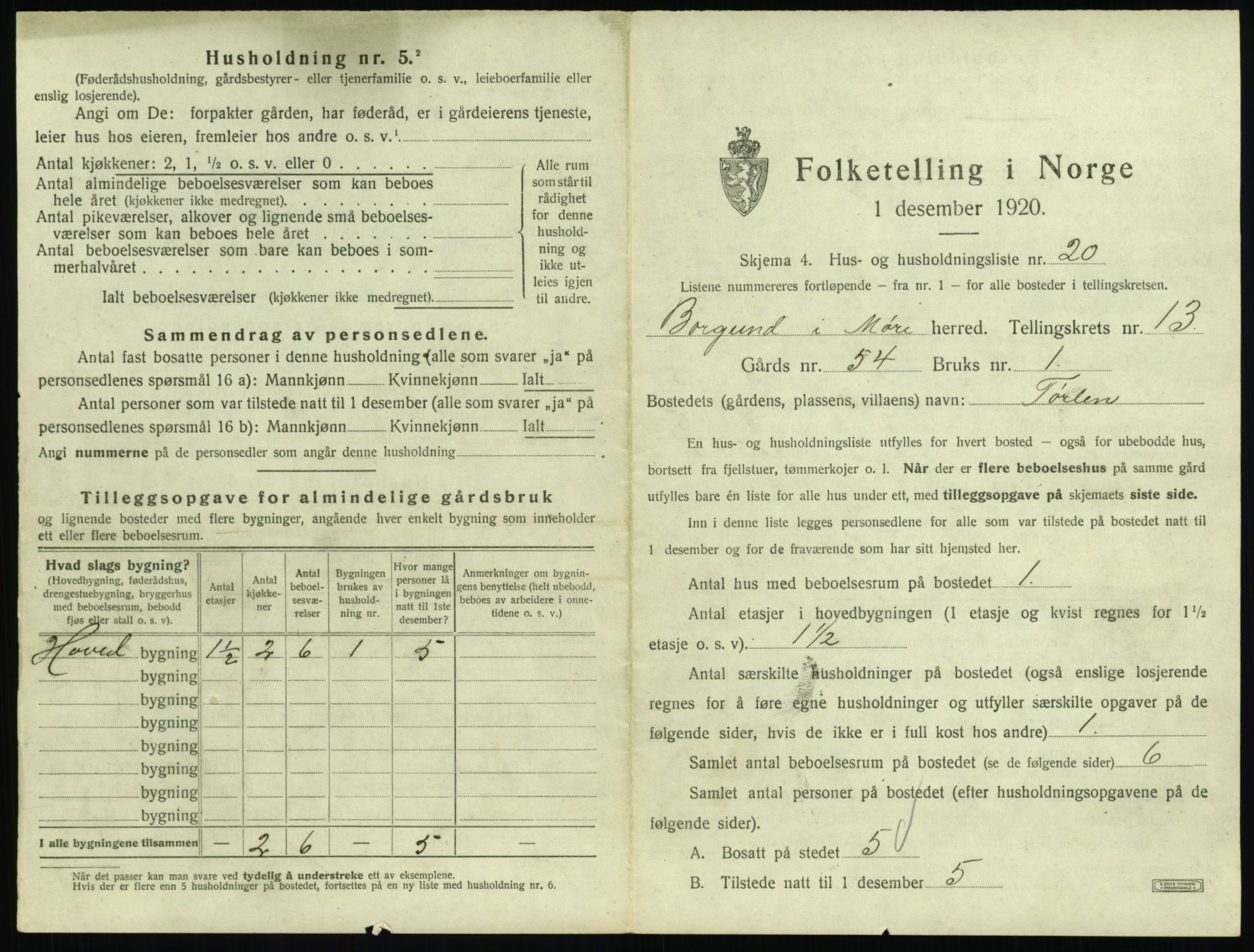 SAT, 1920 census for Borgund, 1920, p. 1288