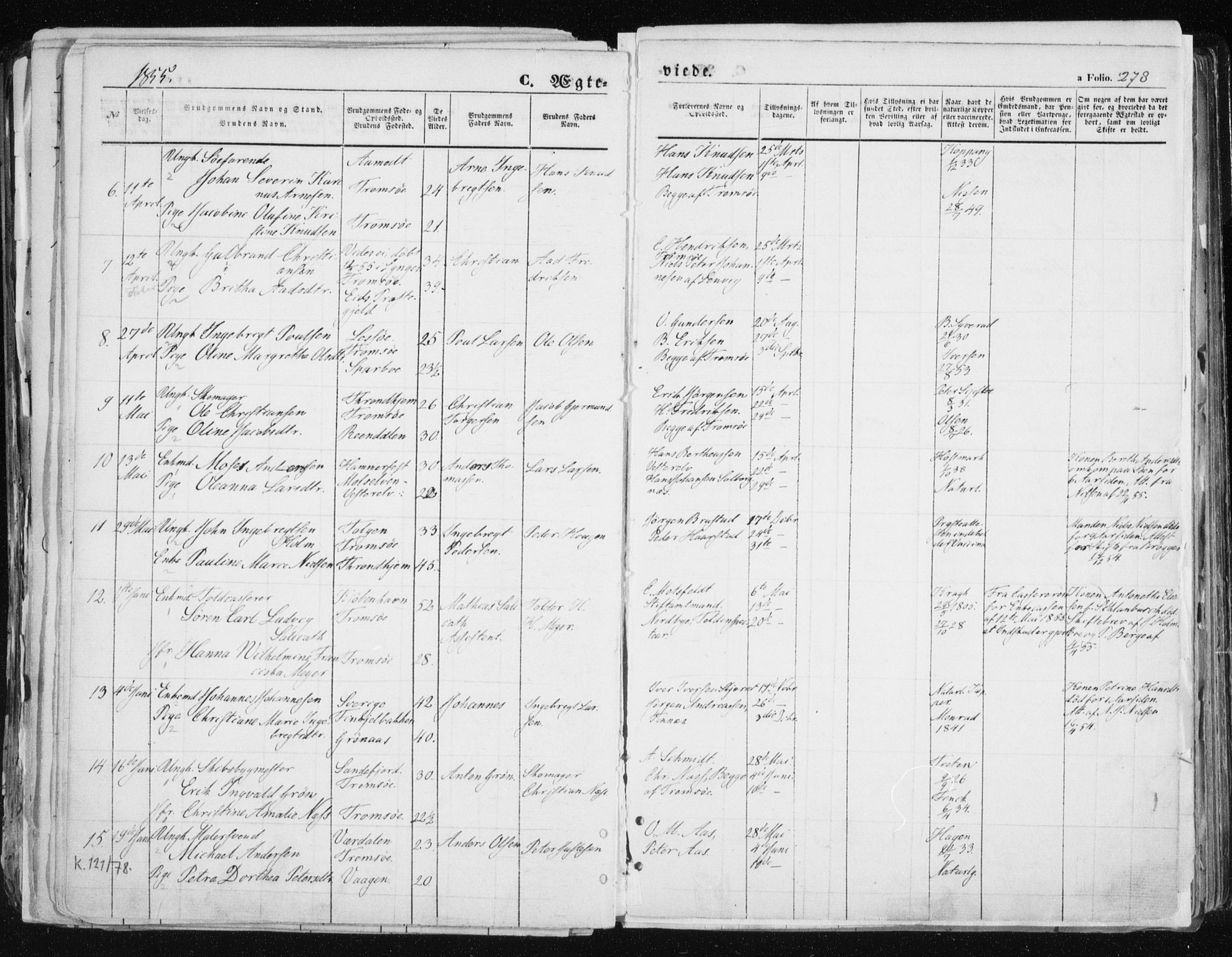 Tromsø sokneprestkontor/stiftsprosti/domprosti, SATØ/S-1343/G/Ga/L0010kirke: Parish register (official) no. 10, 1848-1855, p. 278