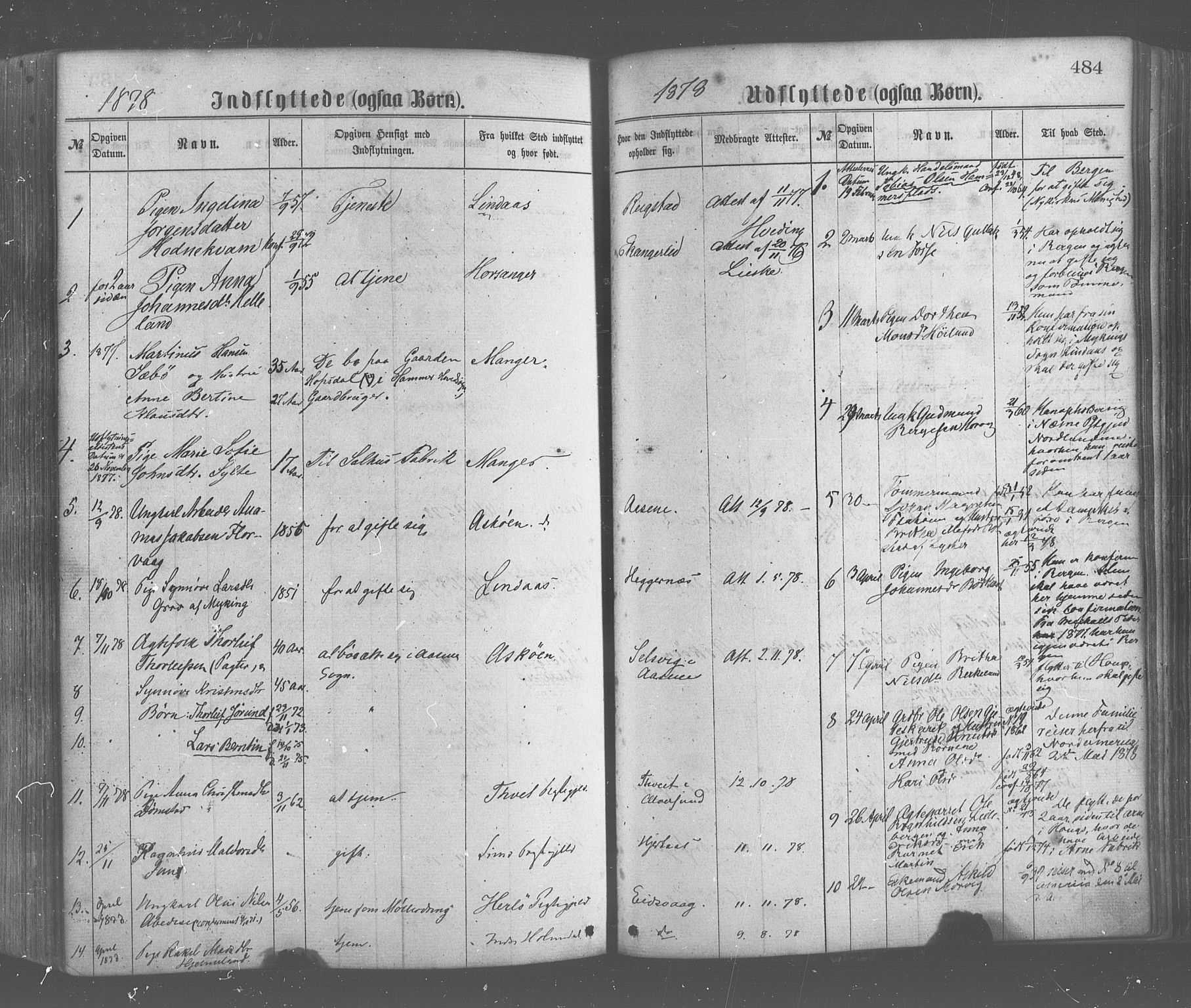 Hamre sokneprestembete, SAB/A-75501/H/Ha/Haa/Haaa/L0015: Parish register (official) no. A 15, 1870-1881, p. 484