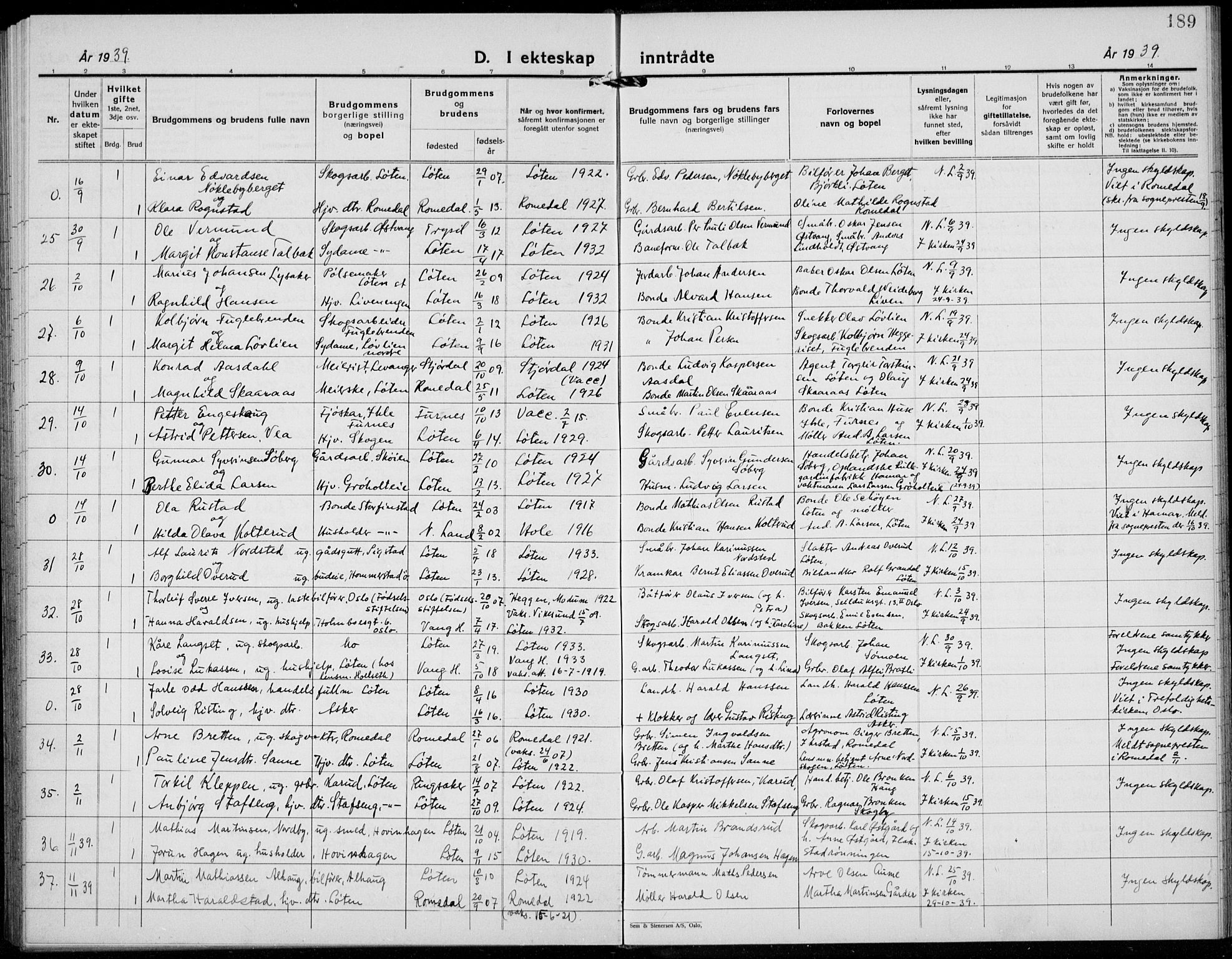 Løten prestekontor, AV/SAH-PREST-022/L/La/L0009: Parish register (copy) no. 9, 1930-1939, p. 189