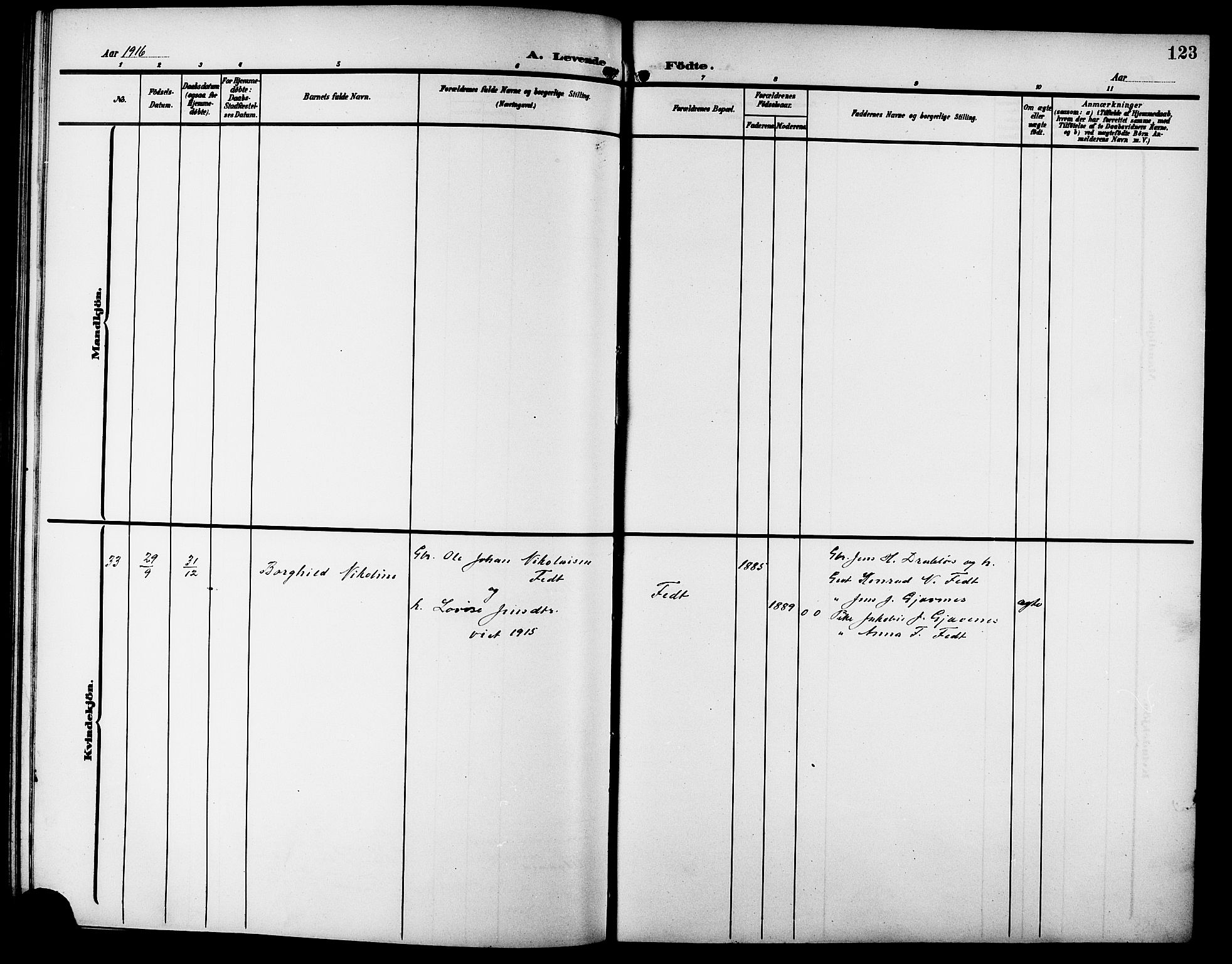 Ministerialprotokoller, klokkerbøker og fødselsregistre - Møre og Romsdal, SAT/A-1454/523/L0341: Parish register (copy) no. 523C04, 1903-1916, p. 123