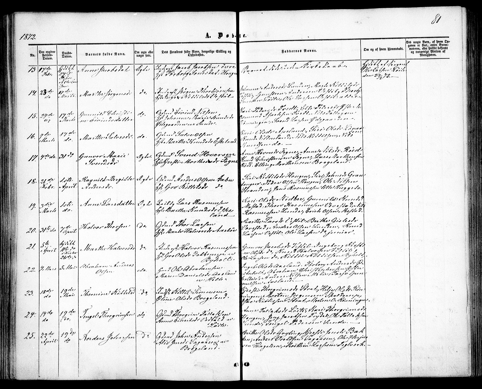 Gjerstad sokneprestkontor, SAK/1111-0014/F/Fa/Faa/L0007: Parish register (official) no. A 7, 1858-1875, p. 81