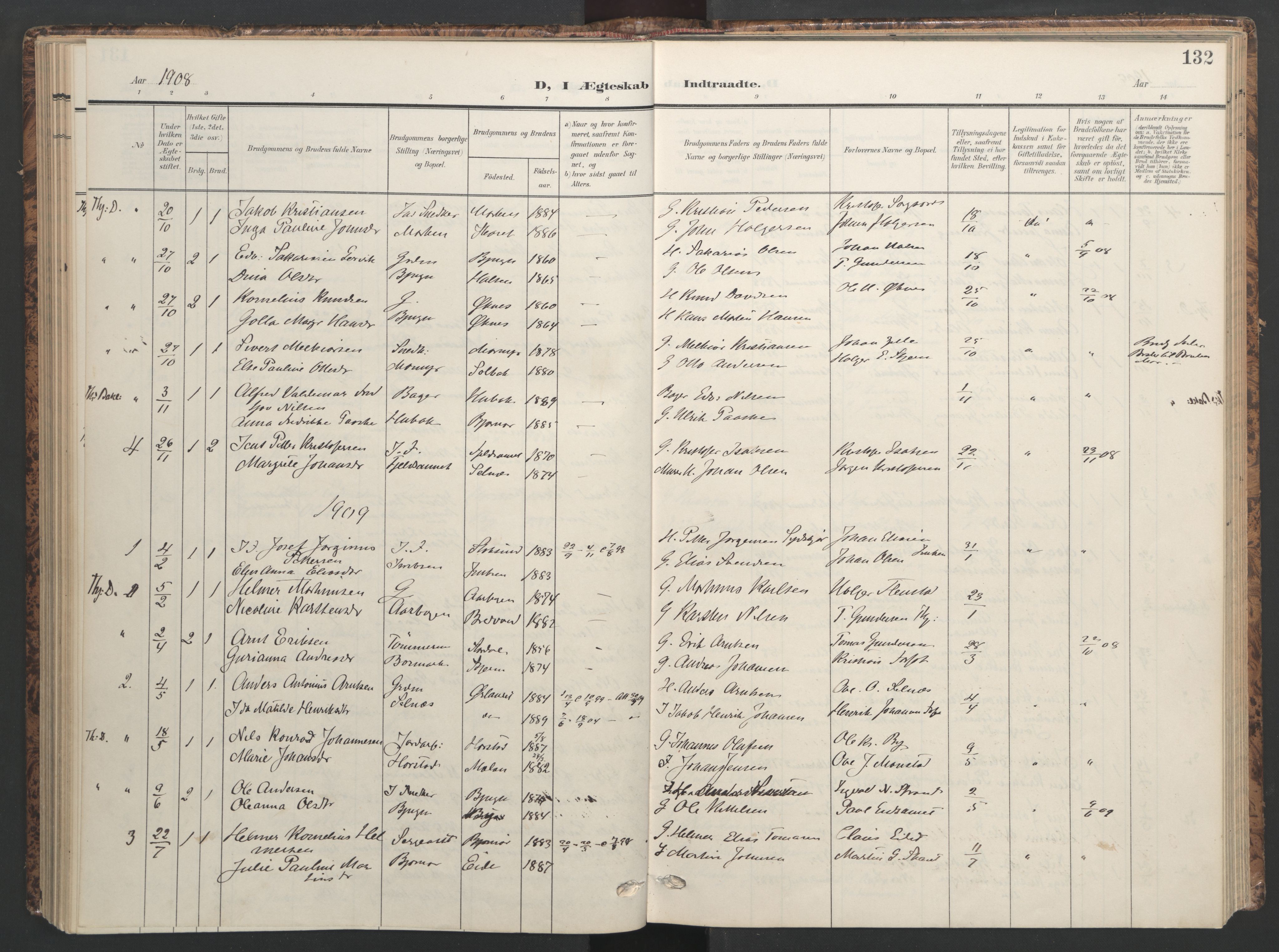 Ministerialprotokoller, klokkerbøker og fødselsregistre - Sør-Trøndelag, SAT/A-1456/655/L0682: Parish register (official) no. 655A11, 1908-1922, p. 132