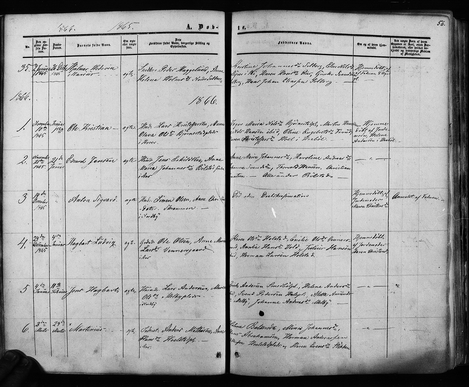 Ås prestekontor Kirkebøker, AV/SAO-A-10894/F/Fa/L0007: Parish register (official) no. I 7, 1854-1870, p. 56