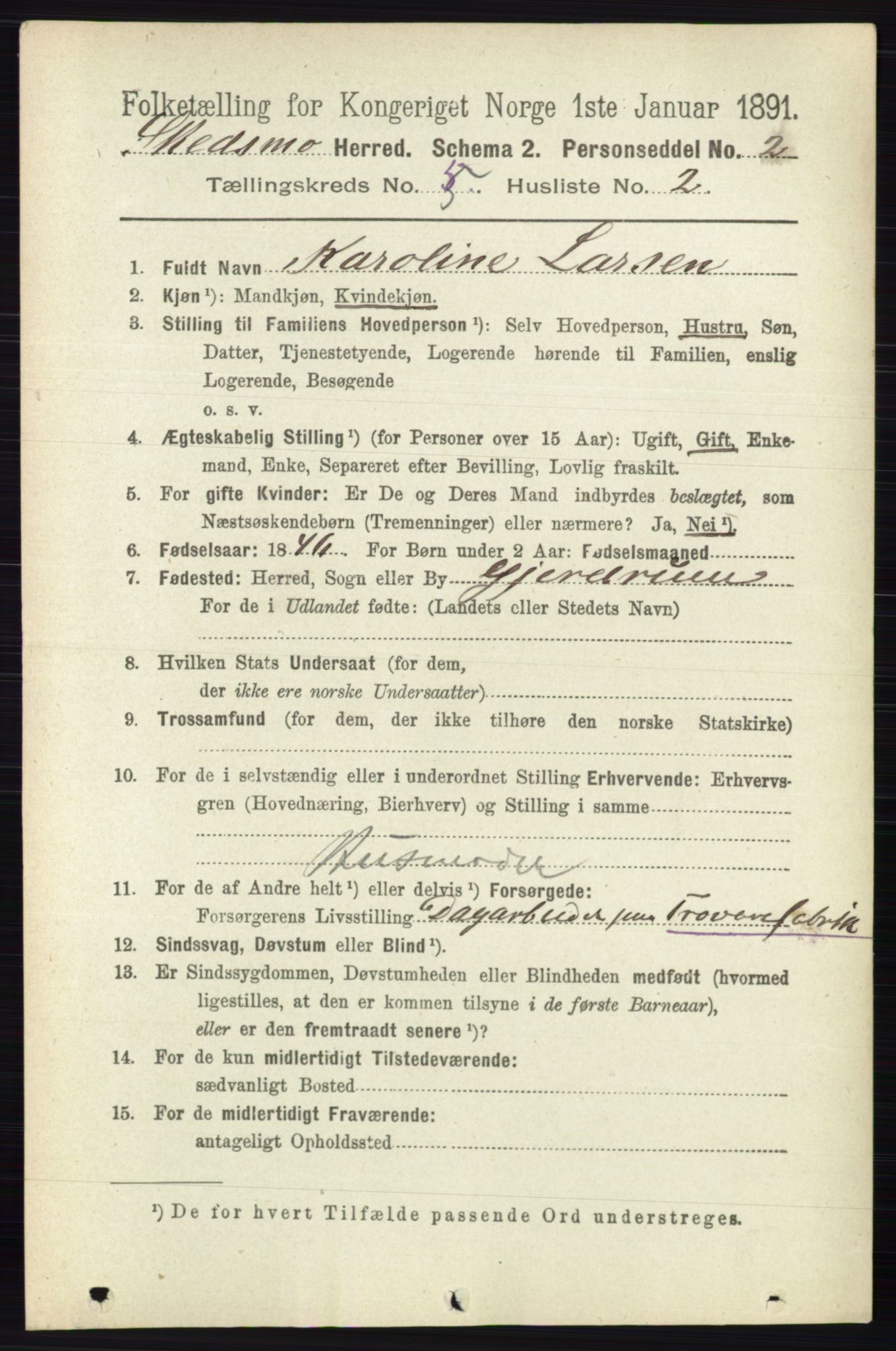 RA, 1891 census for 0231 Skedsmo, 1891, p. 2305