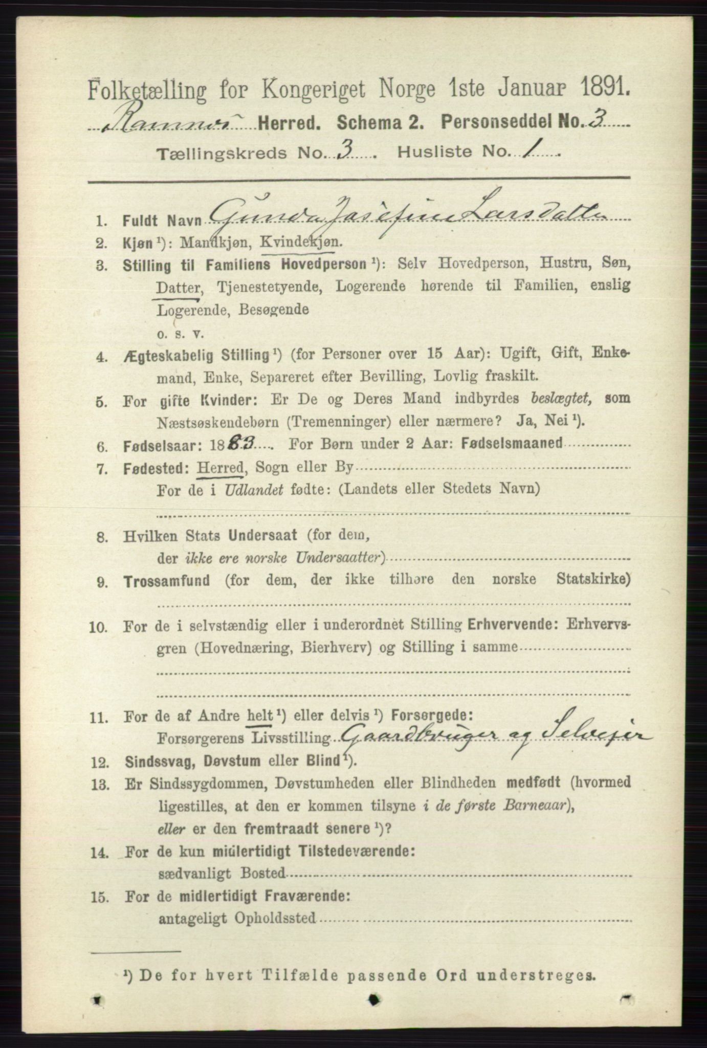 RA, 1891 census for 0718 Ramnes, 1891, p. 1303