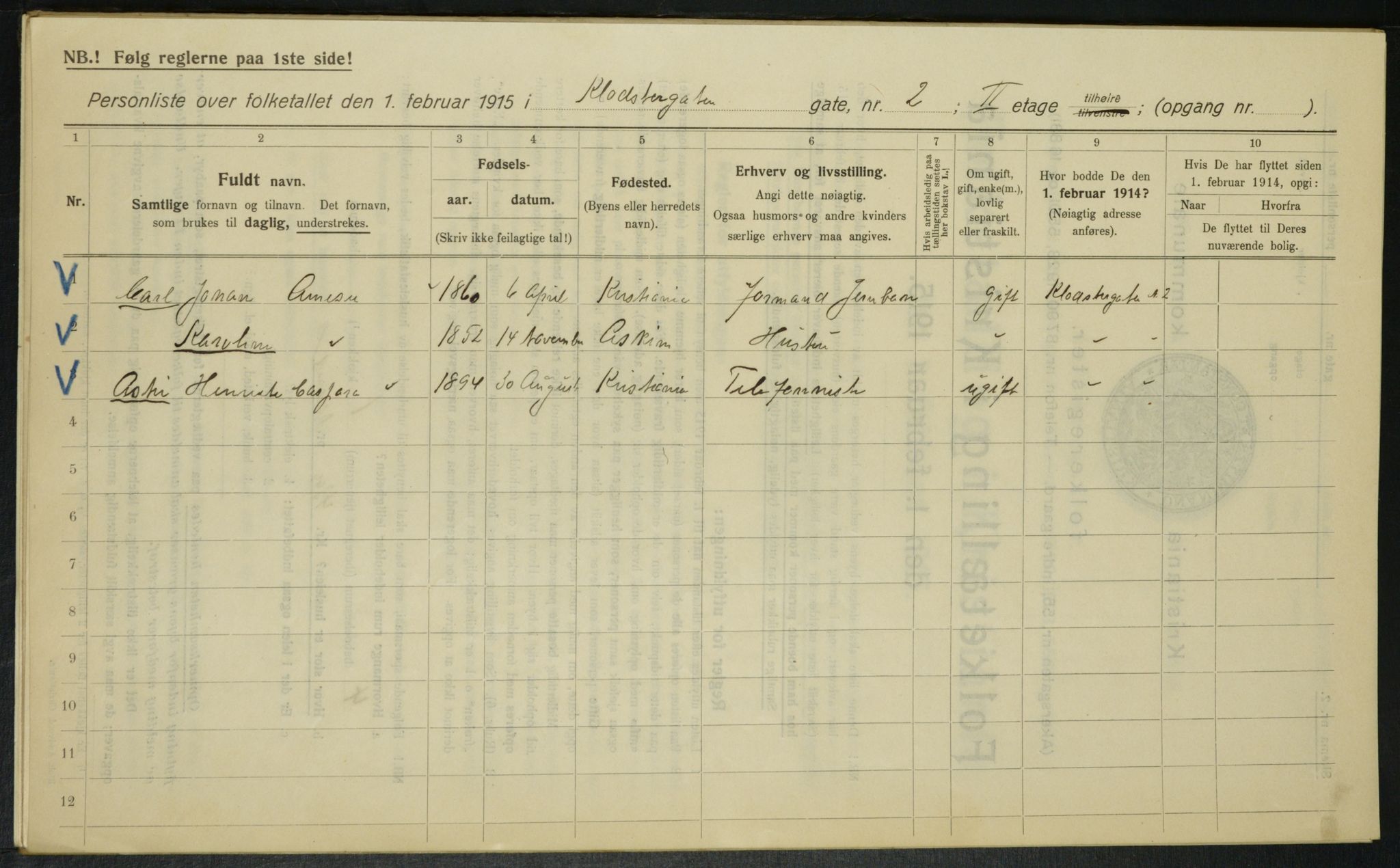 OBA, Municipal Census 1915 for Kristiania, 1915, p. 51608