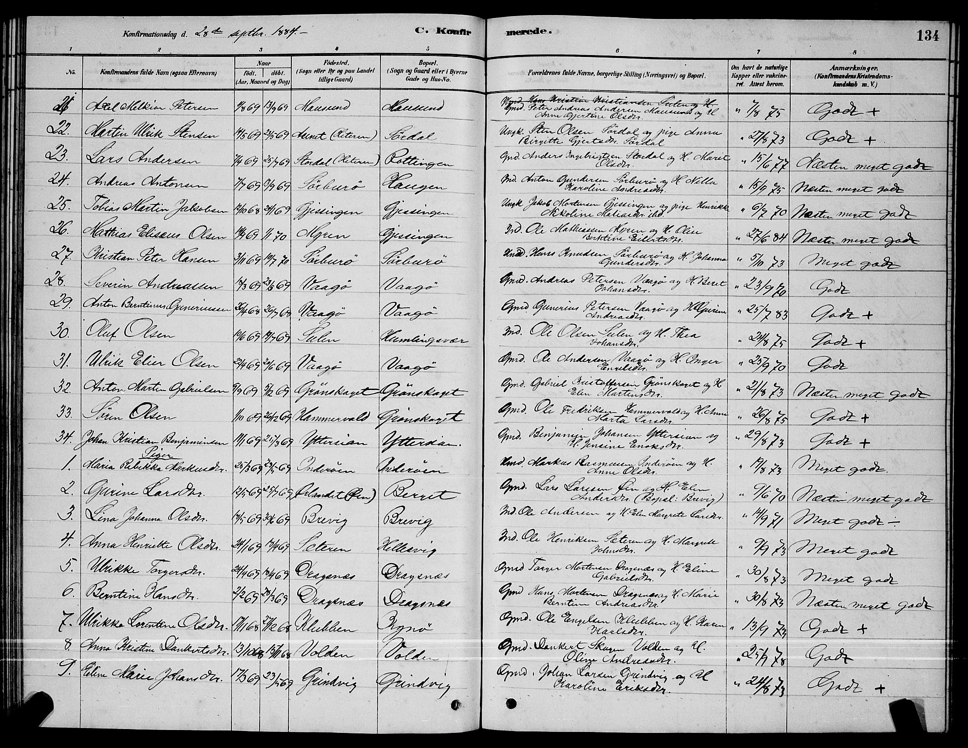 Ministerialprotokoller, klokkerbøker og fødselsregistre - Sør-Trøndelag, SAT/A-1456/640/L0585: Parish register (copy) no. 640C03, 1878-1891, p. 134