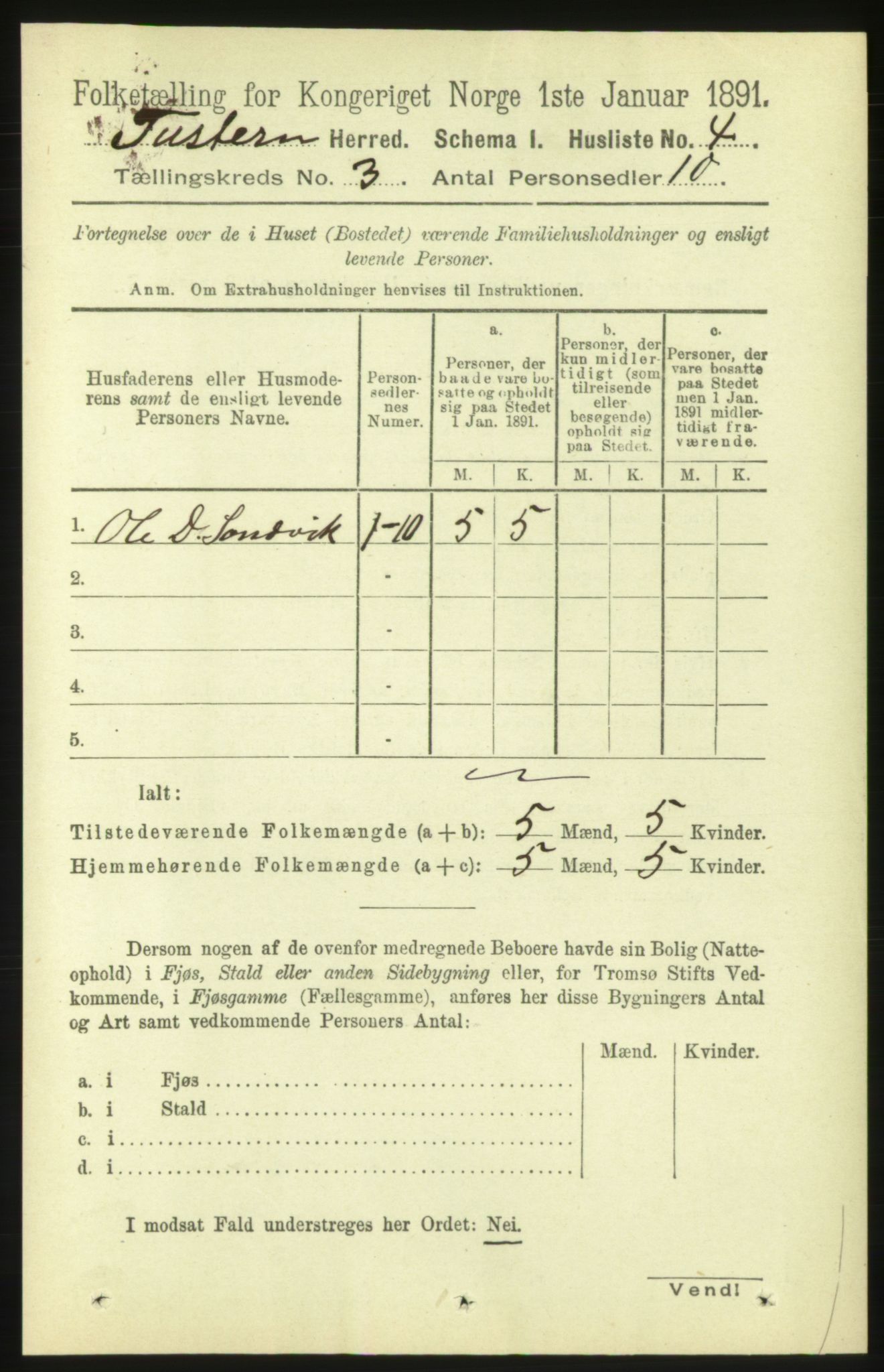 RA, 1891 census for 1572 Tustna, 1891, p. 892