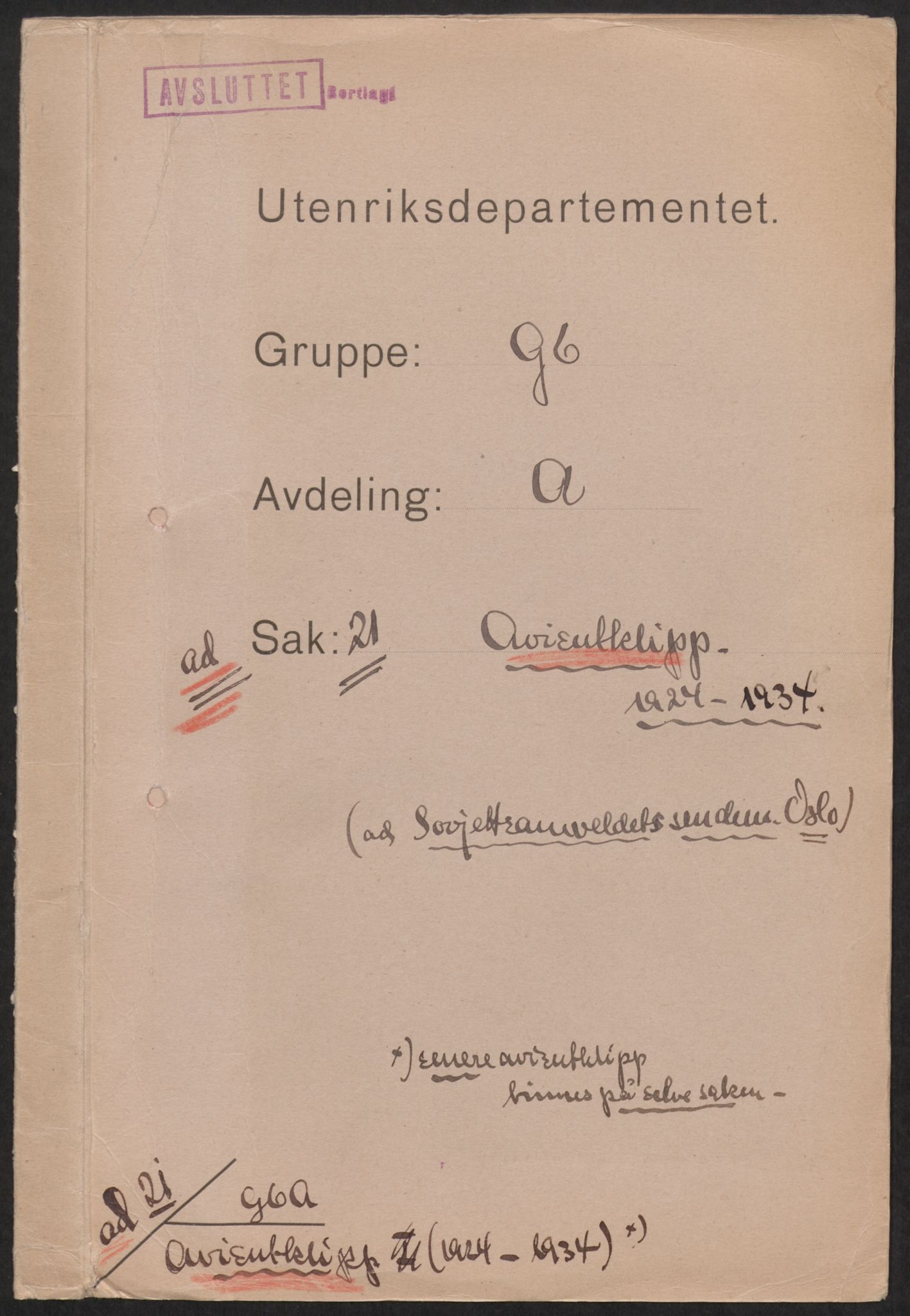 Utenriksdepartementet, RA/S-2259, 1924-1938, p. 349