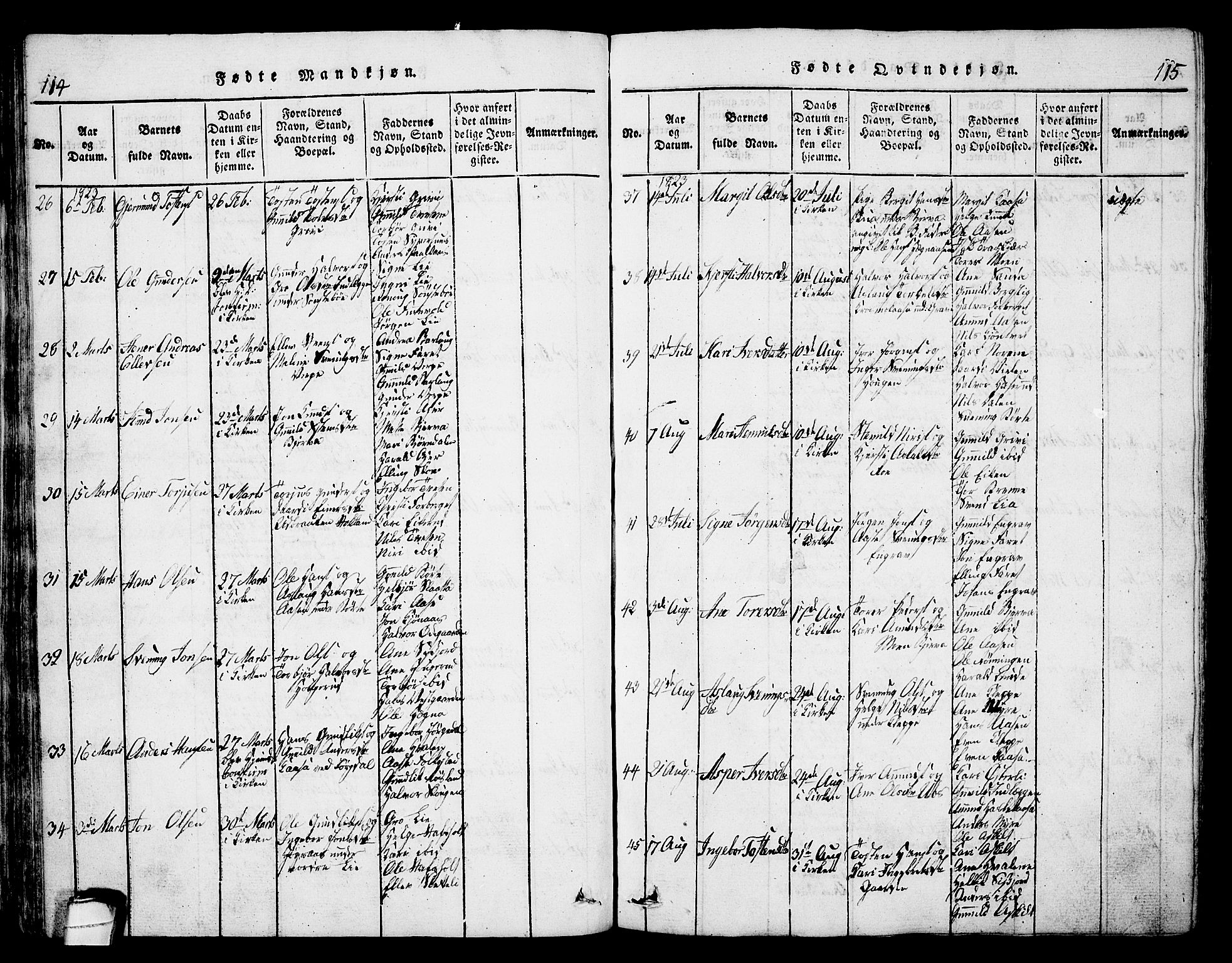 Bø kirkebøker, AV/SAKO-A-257/G/Ga/L0001: Parish register (copy) no. 1, 1815-1831, p. 114-115