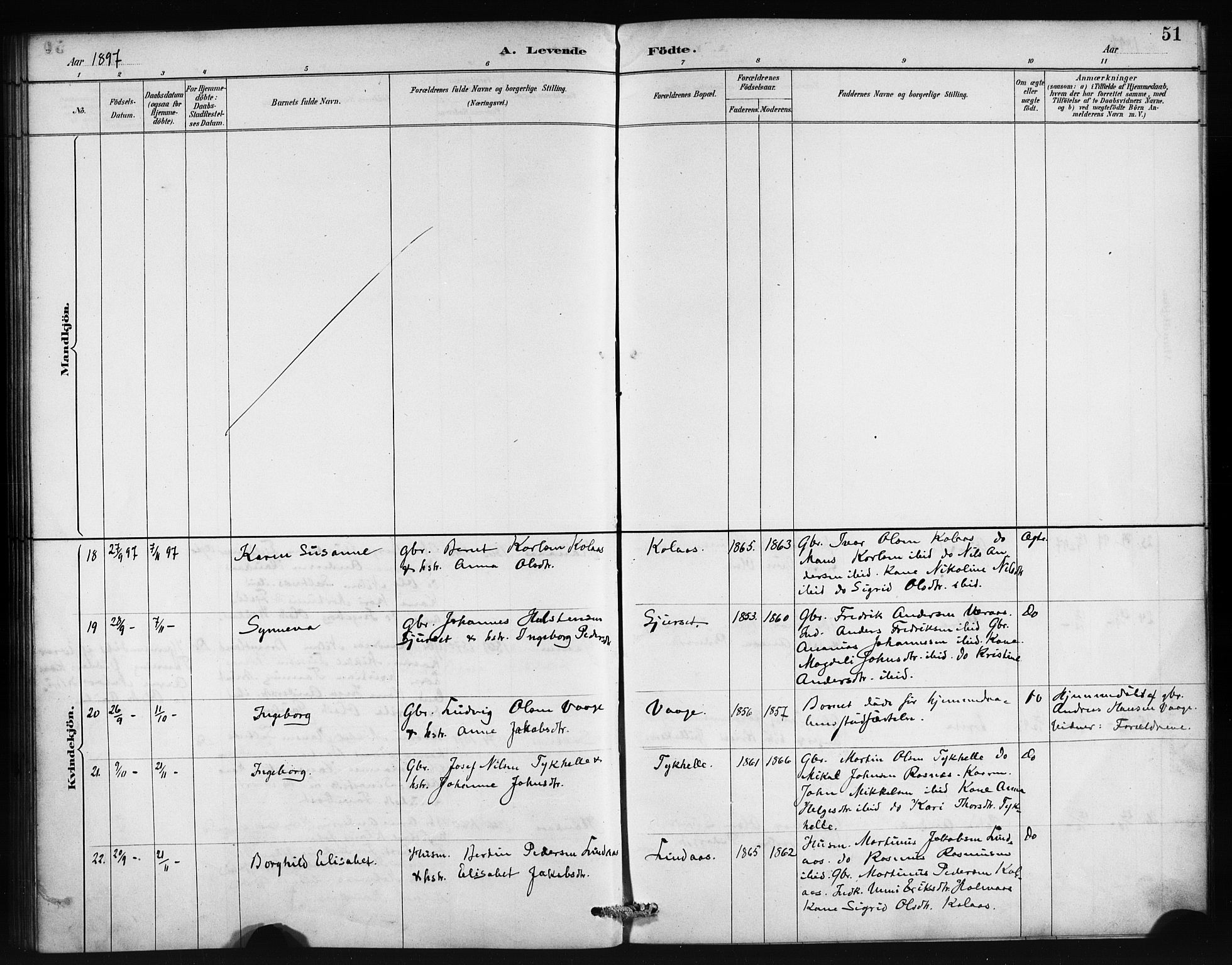 Lindås Sokneprestembete, AV/SAB-A-76701/H/Haa/Haab/L0001: Parish register (official) no. B 1, 1886-1900, p. 51