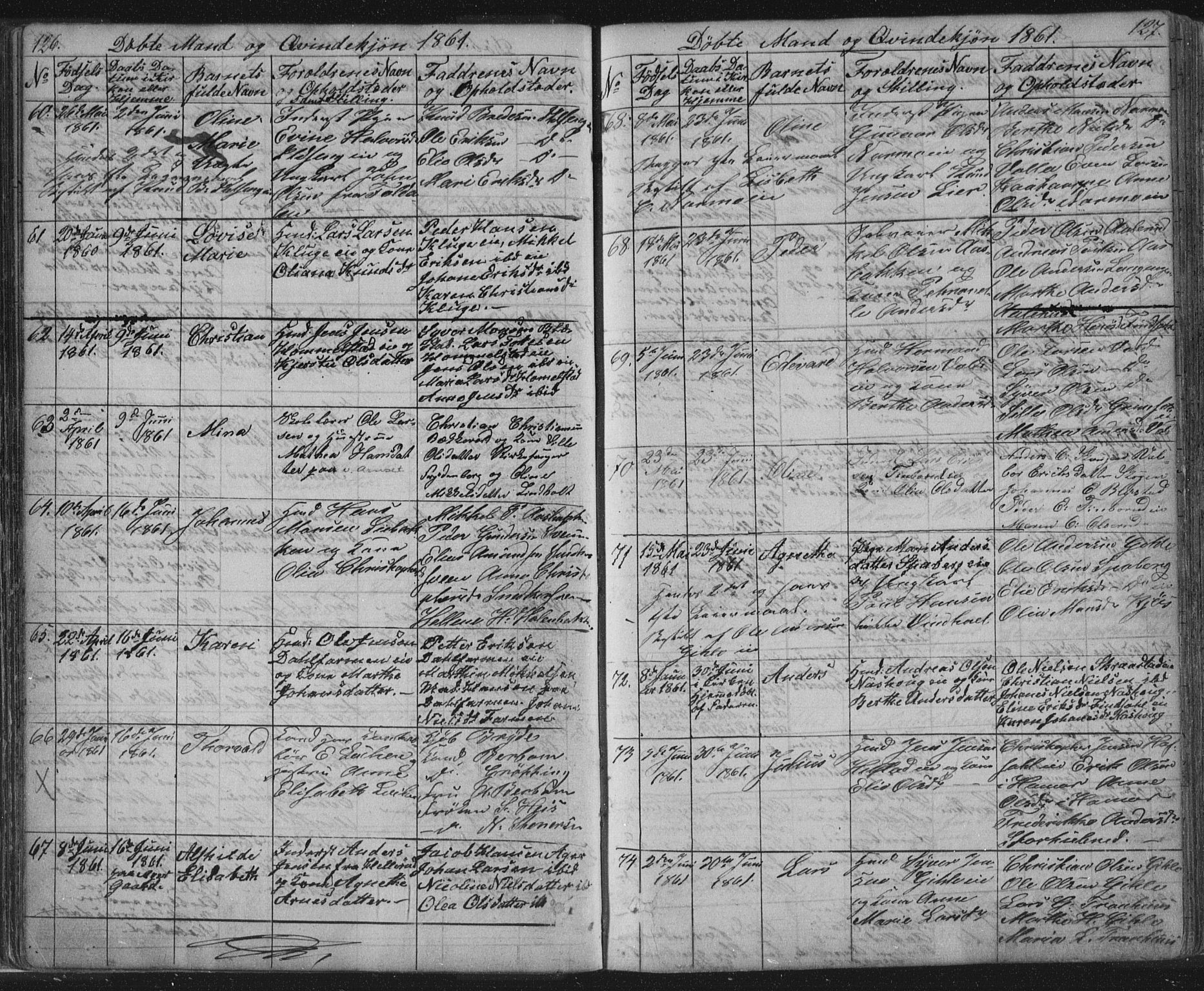 Vang prestekontor, Hedmark, AV/SAH-PREST-008/H/Ha/Hab/L0010A: Parish register (copy) no. 10a, 1854-1896, p. 126-127