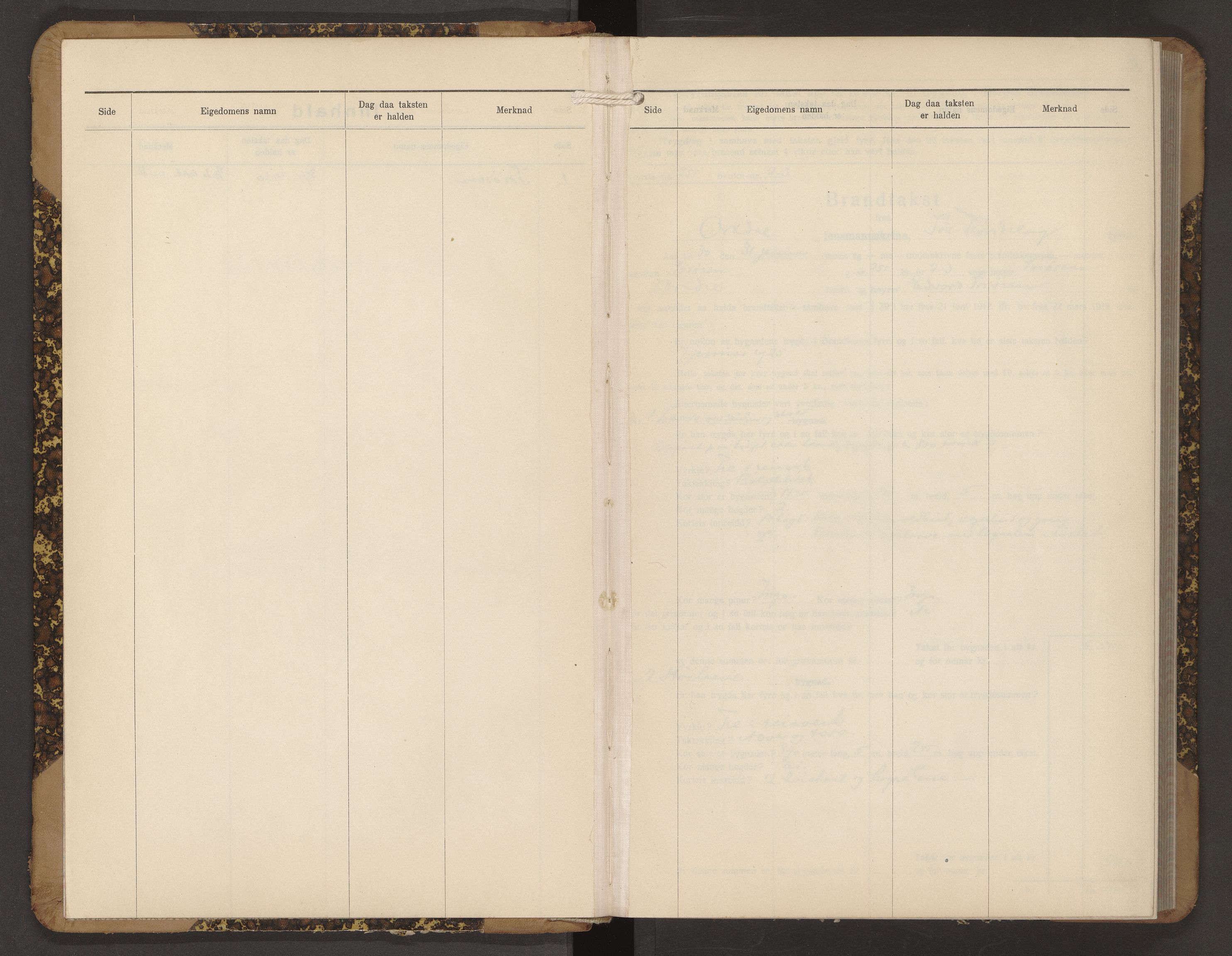 Norges Brannkasse Orkdal, AV/SAT-A-5530/Fb/L0001: Branntakstprotokoll, 1930-1951