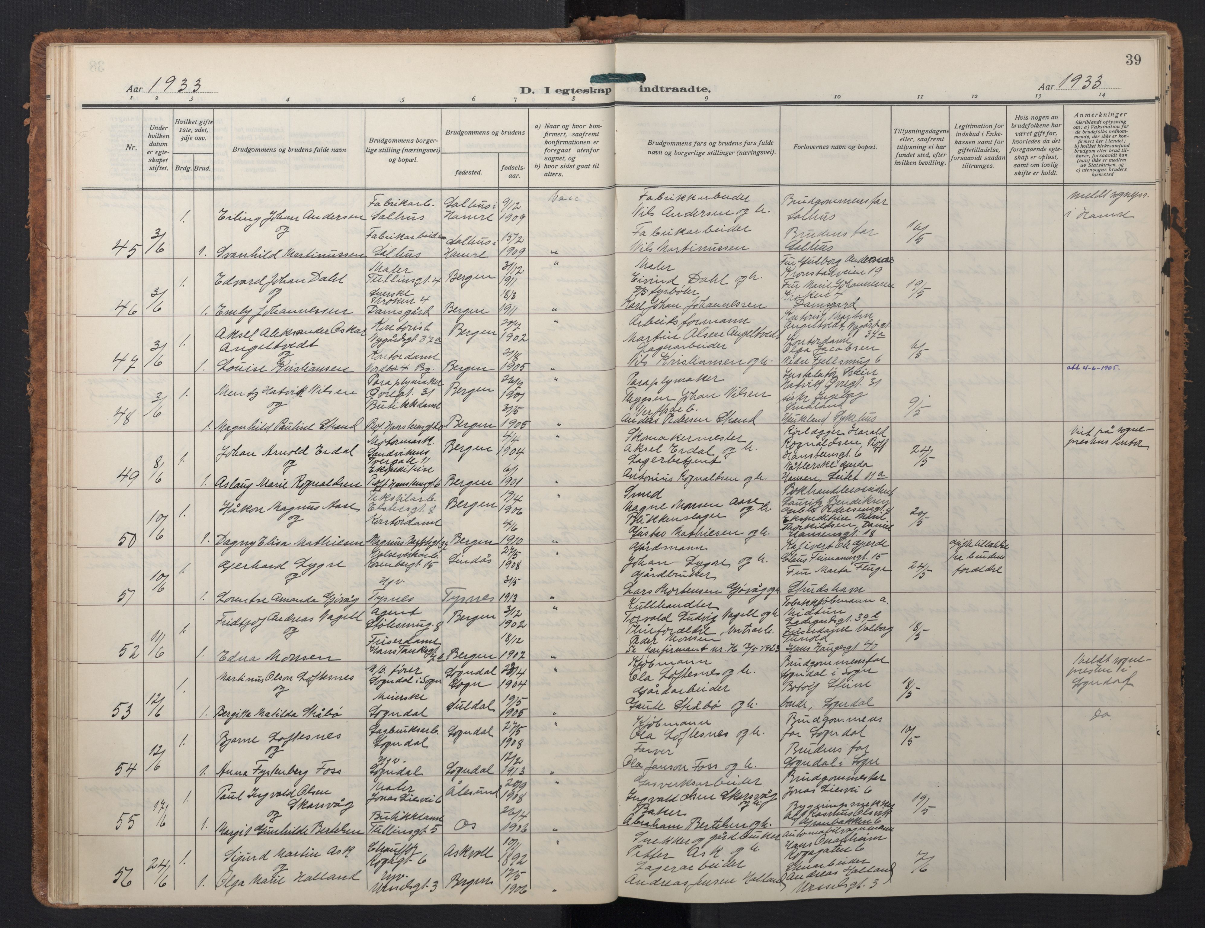 Johanneskirken sokneprestembete, AV/SAB-A-76001/H/Hab: Parish register (copy) no. C 3, 1929-1949, p. 38b-39a