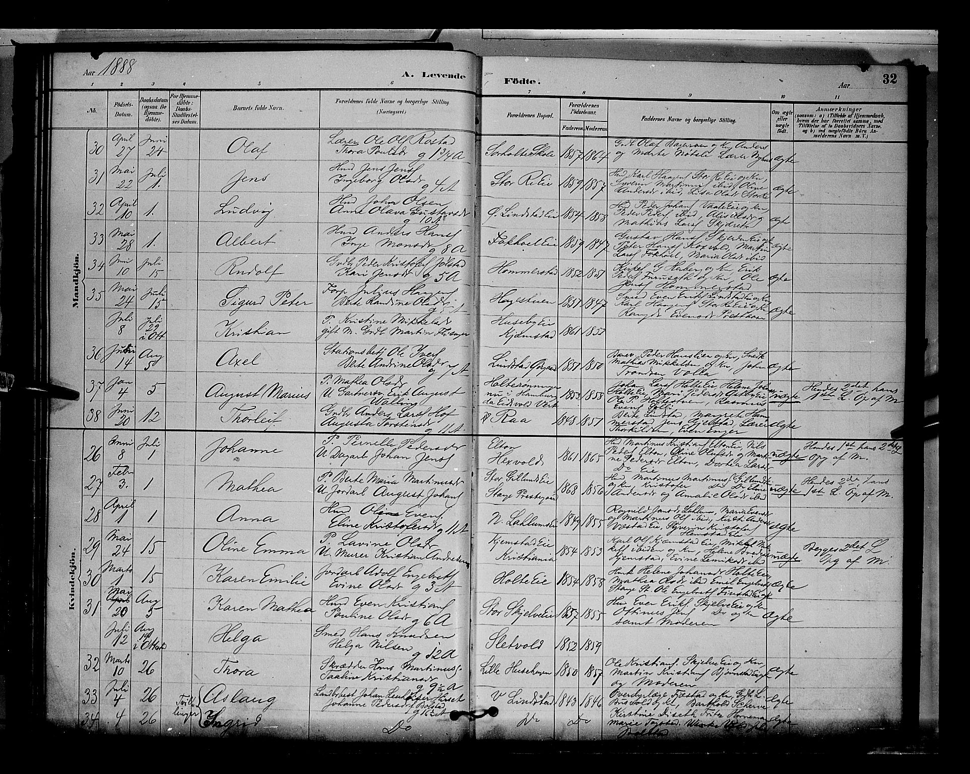 Stange prestekontor, AV/SAH-PREST-002/L/L0009: Parish register (copy) no. 9, 1883-1899, p. 32