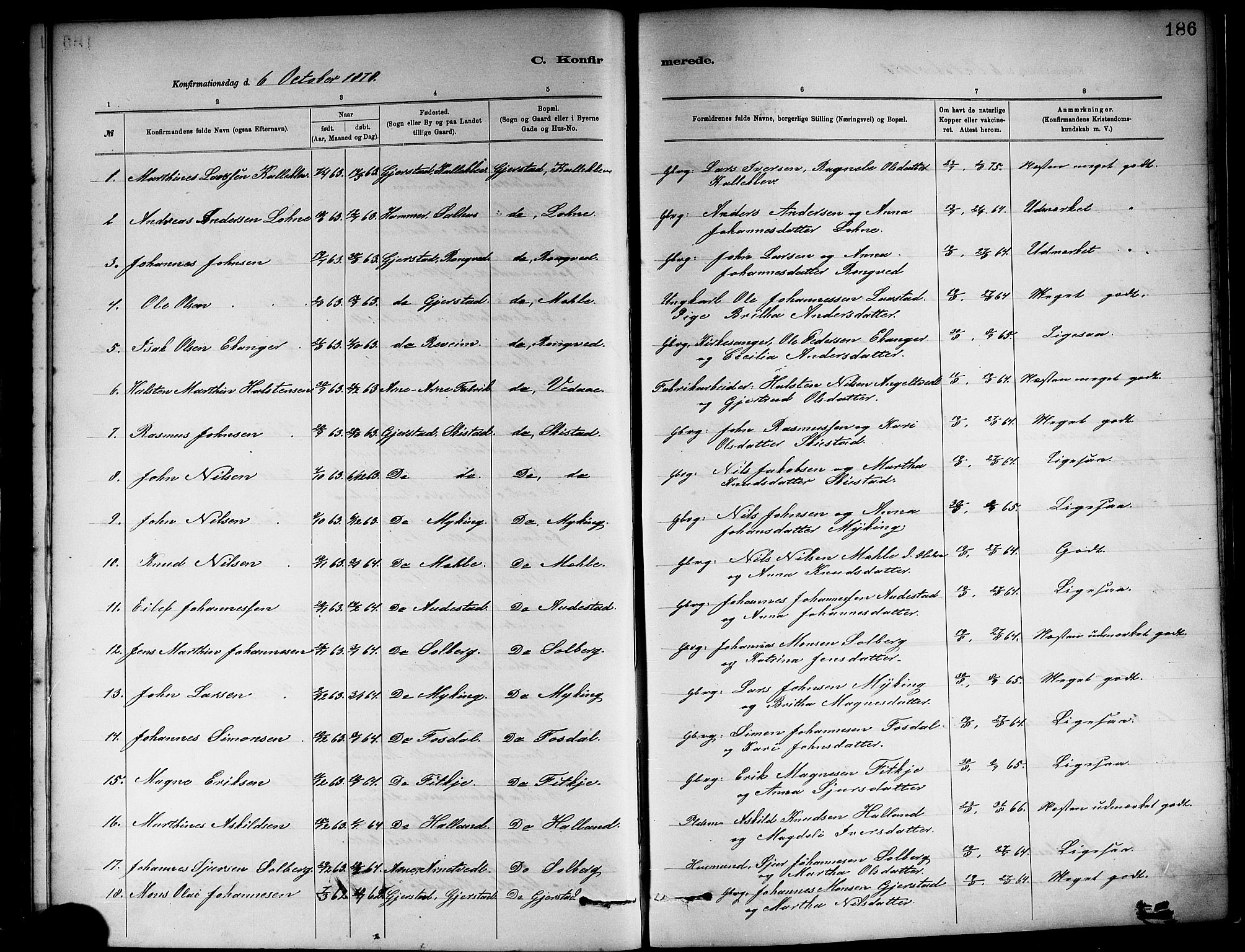 Haus sokneprestembete, AV/SAB-A-75601/H/Haa: Parish register (official) no. A 19I, 1878-1886, p. 186