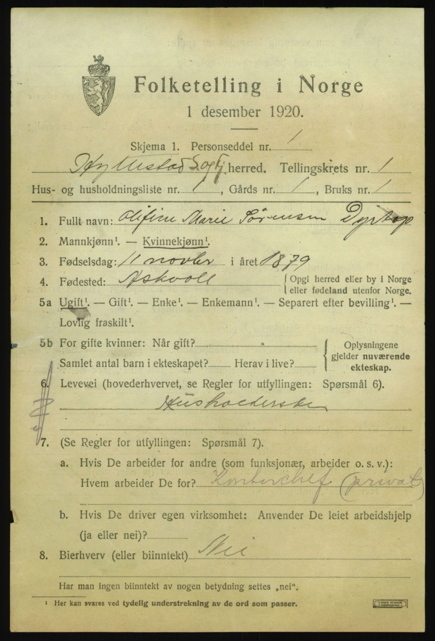 SAB, 1920 census for Hyllestad, 1920, p. 892
