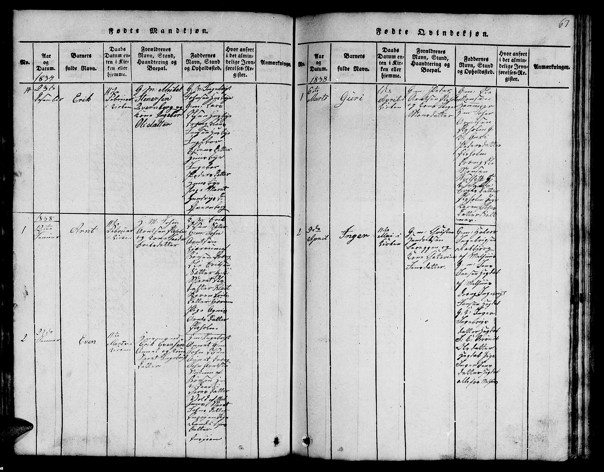 Ministerialprotokoller, klokkerbøker og fødselsregistre - Sør-Trøndelag, SAT/A-1456/666/L0788: Parish register (copy) no. 666C01, 1816-1847, p. 67