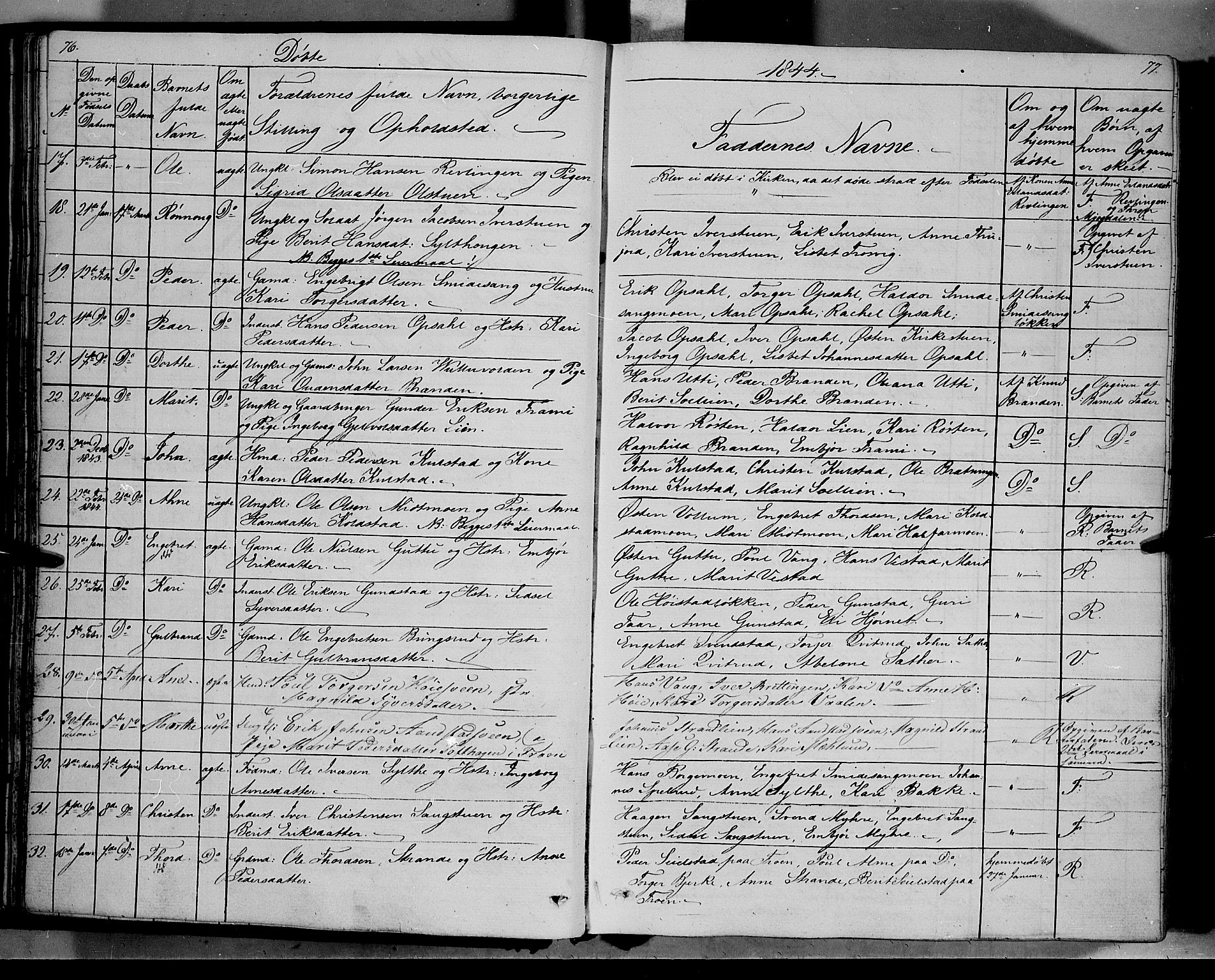 Ringebu prestekontor, SAH/PREST-082/H/Ha/Haa/L0005: Parish register (official) no. 5, 1839-1848, p. 76-77
