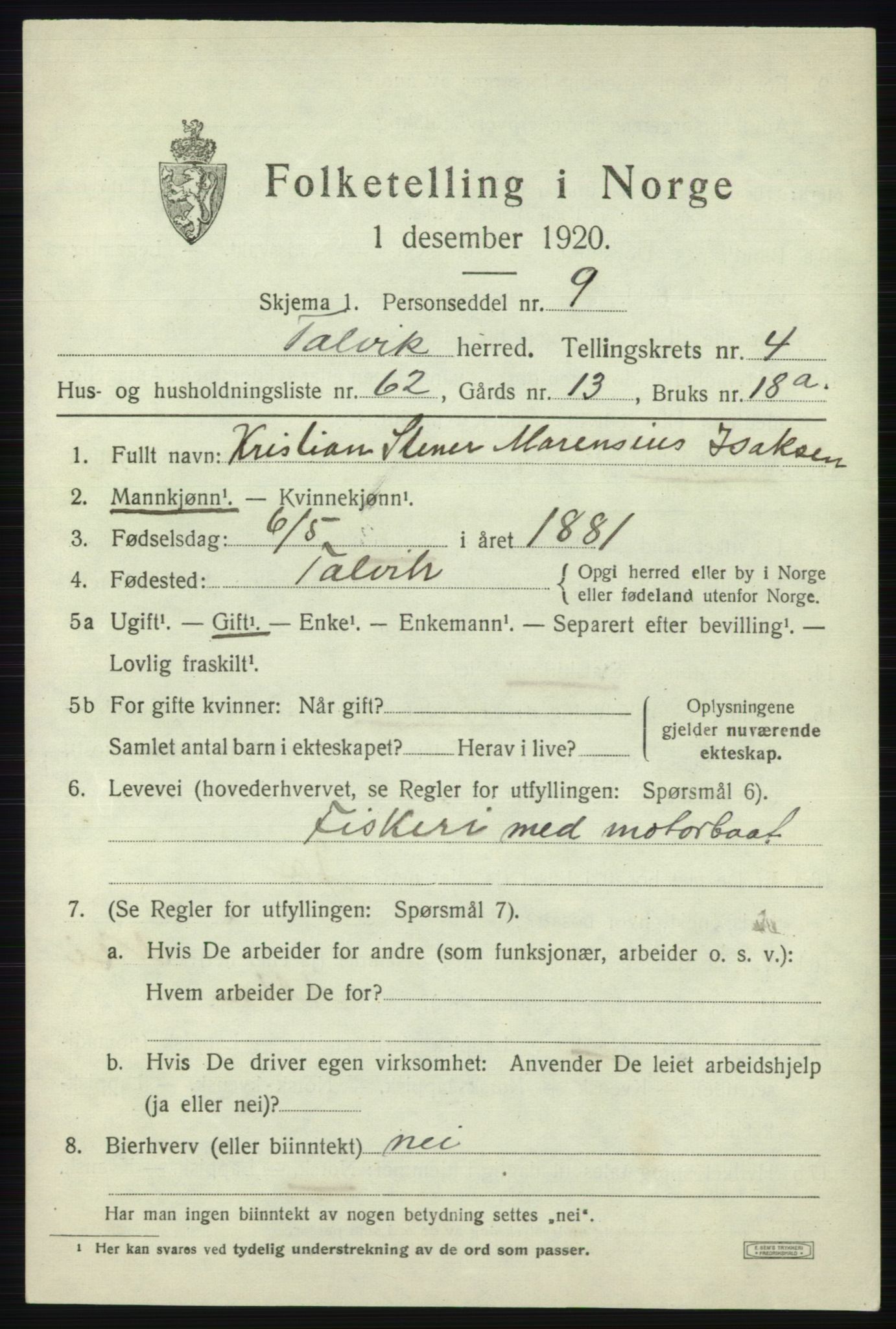 SATØ, 1920 census for Talvik, 1920, p. 3304