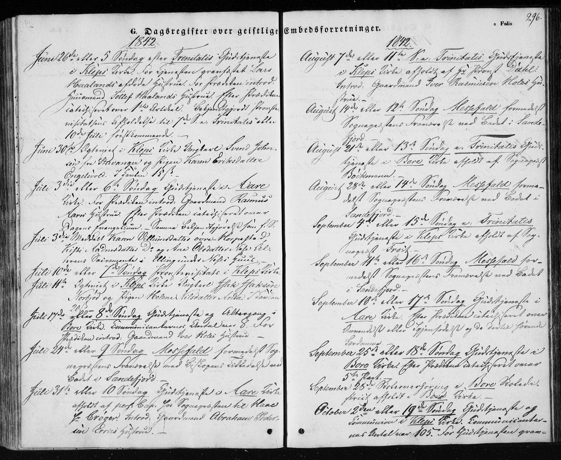 Klepp sokneprestkontor, AV/SAST-A-101803/001/3/30BA/L0004: Parish register (official) no. A 4, 1842-1852, p. 296