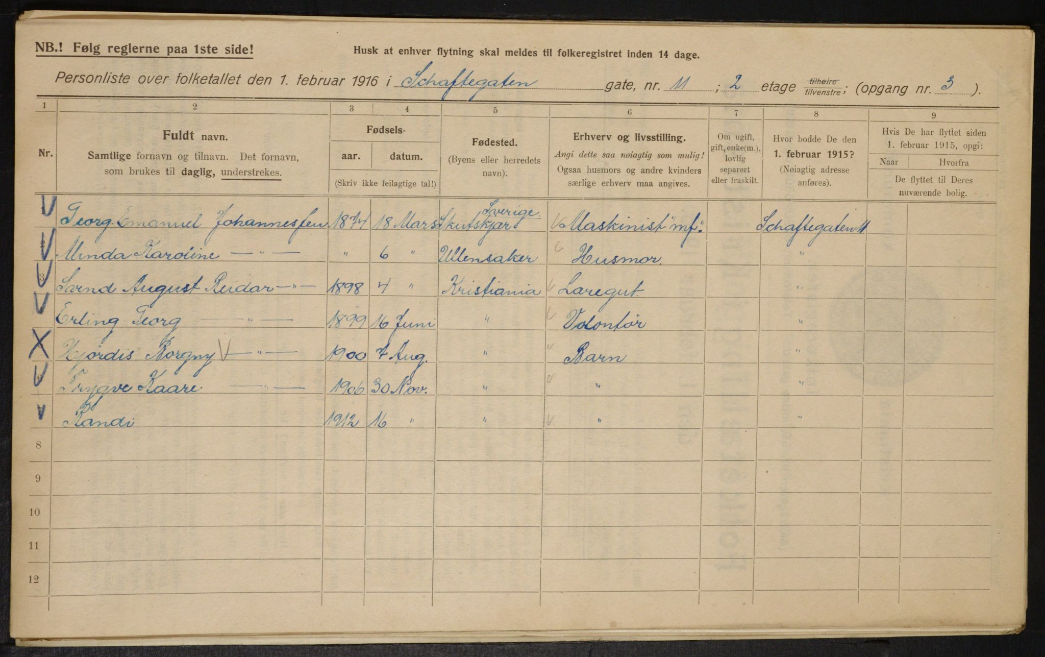 OBA, Municipal Census 1916 for Kristiania, 1916, p. 91577